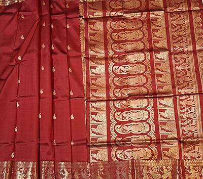 Burnt red without meena work Swarnachari saree Burnt red without meena work Swarnachari saree