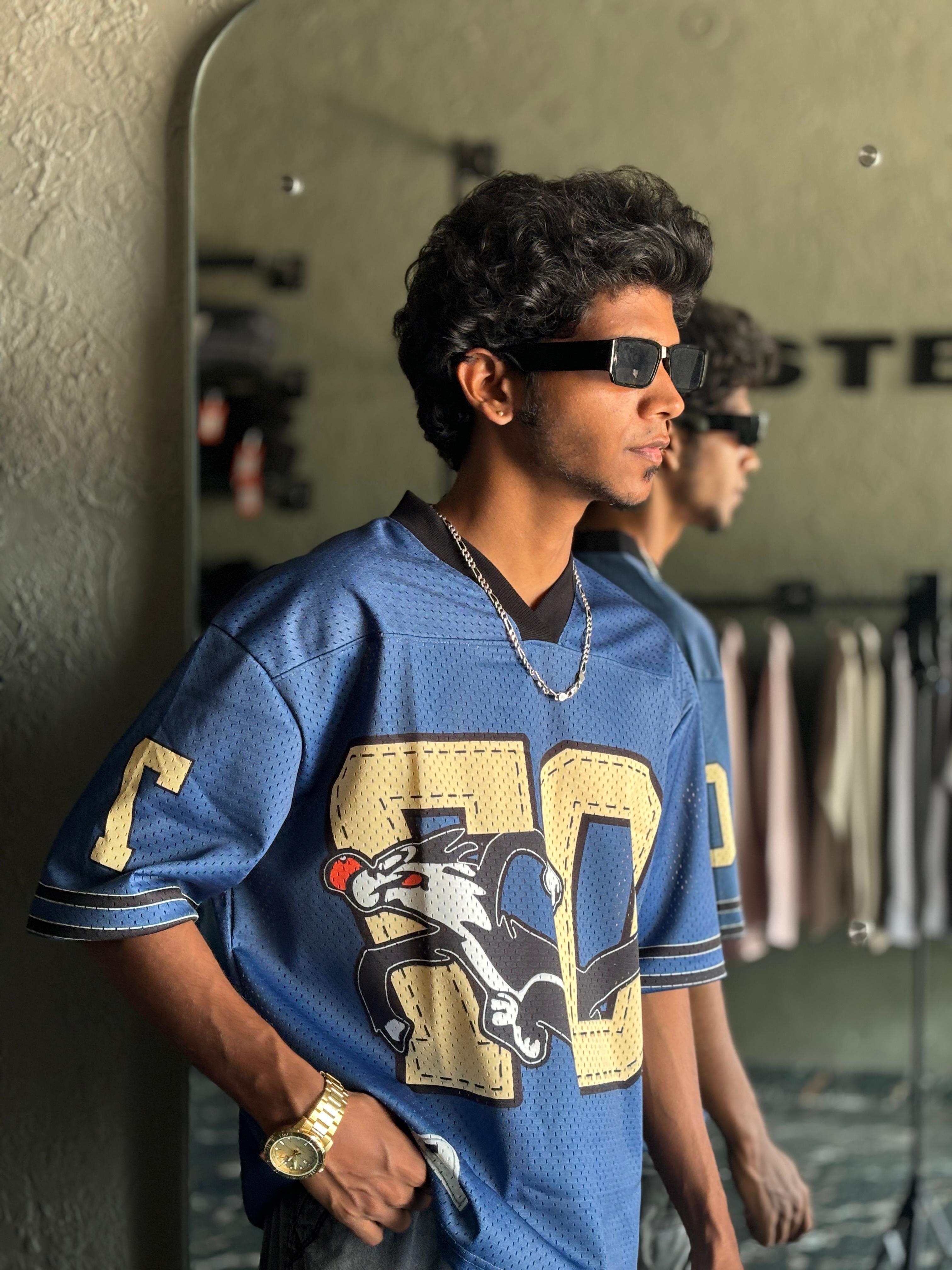 07 blue retro oversized jersey 07 blue retro oversized jersey