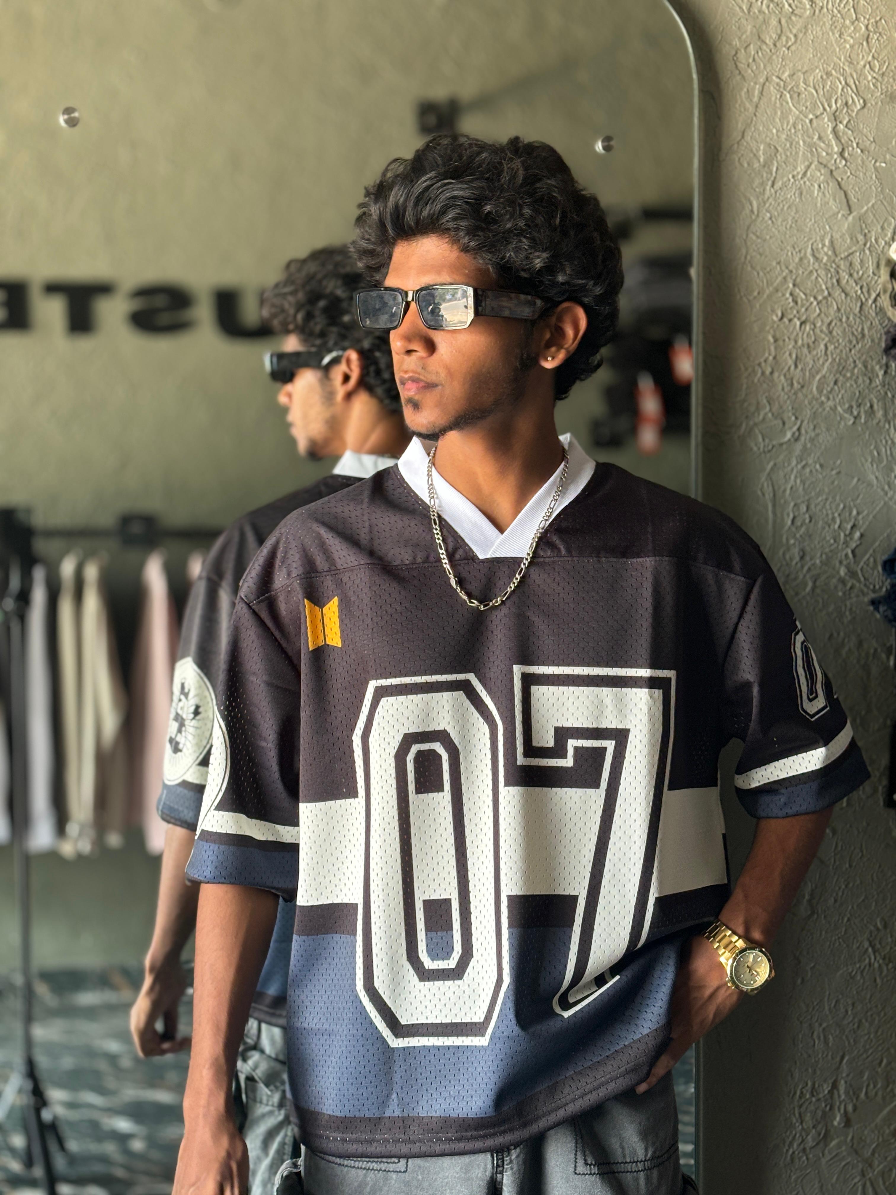 Black and blue retro oversized jersey