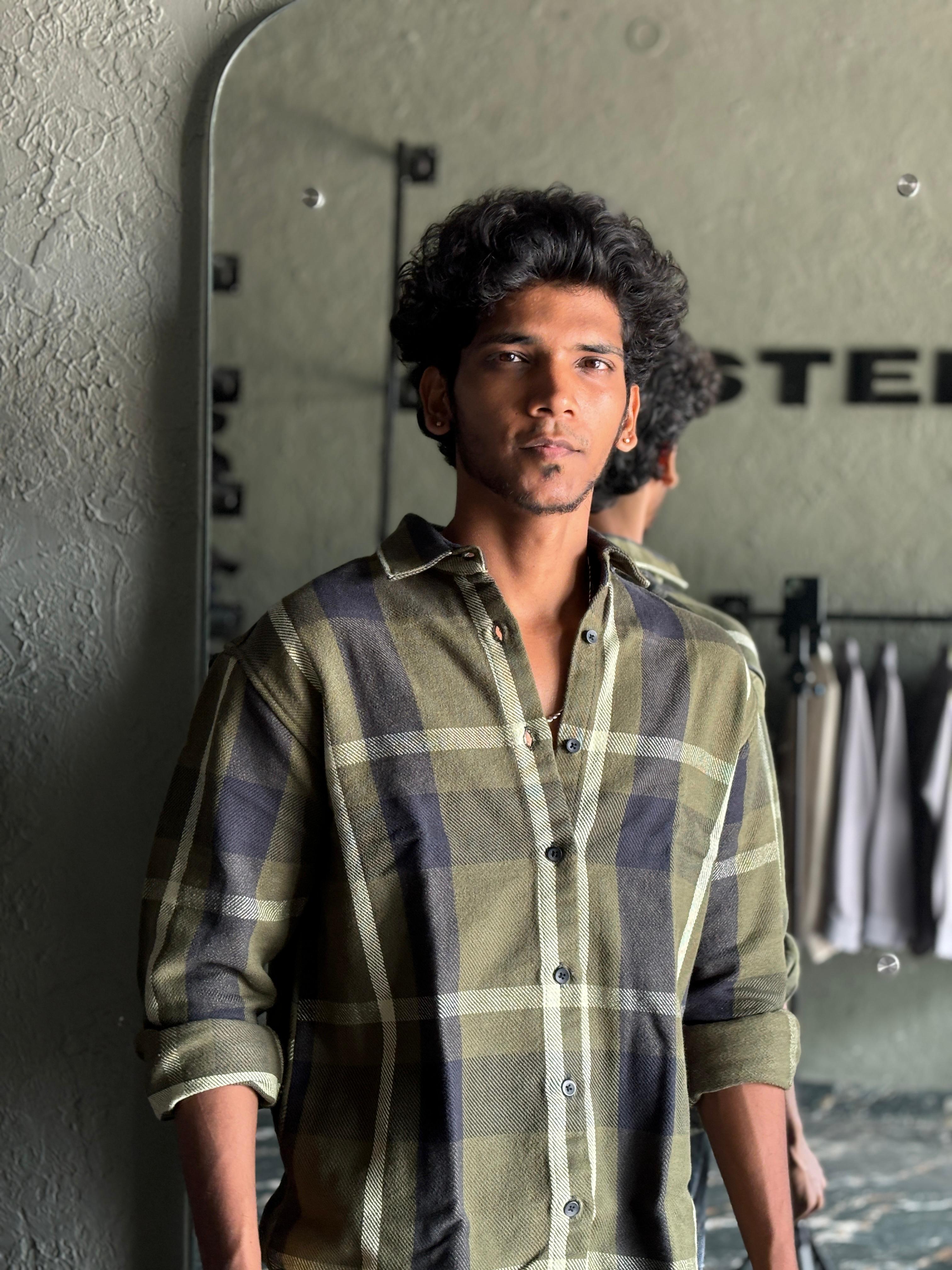 Olive green & blue Flannels Olive green & blue Flannels