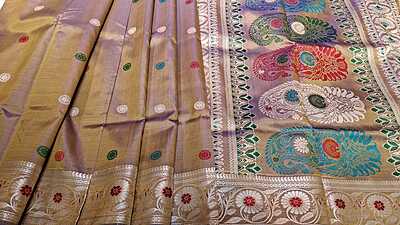 Color Blue Mustard Dual Tone Revival Baluchari Color Blue Mustard Dual Tone Revival Baluchari