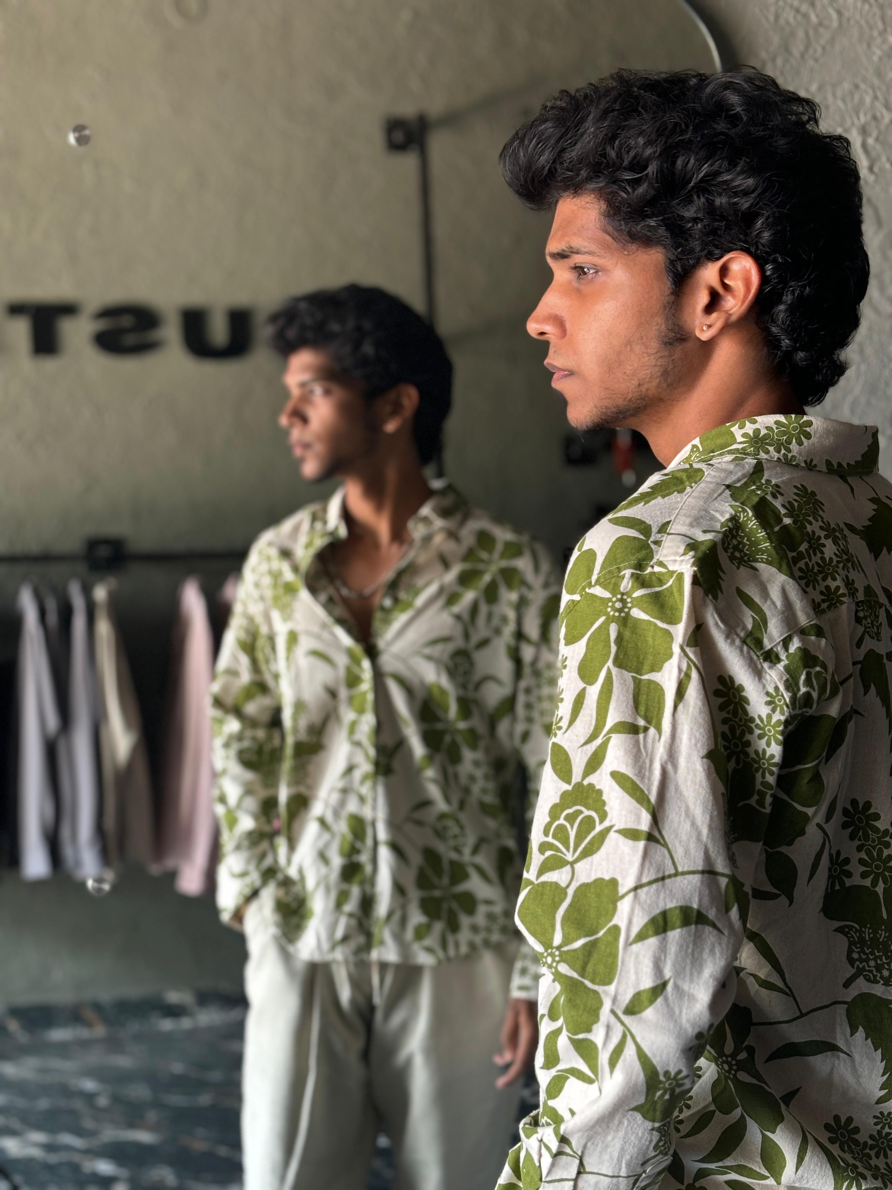 Green floral printed shirts Green floral printed shirts