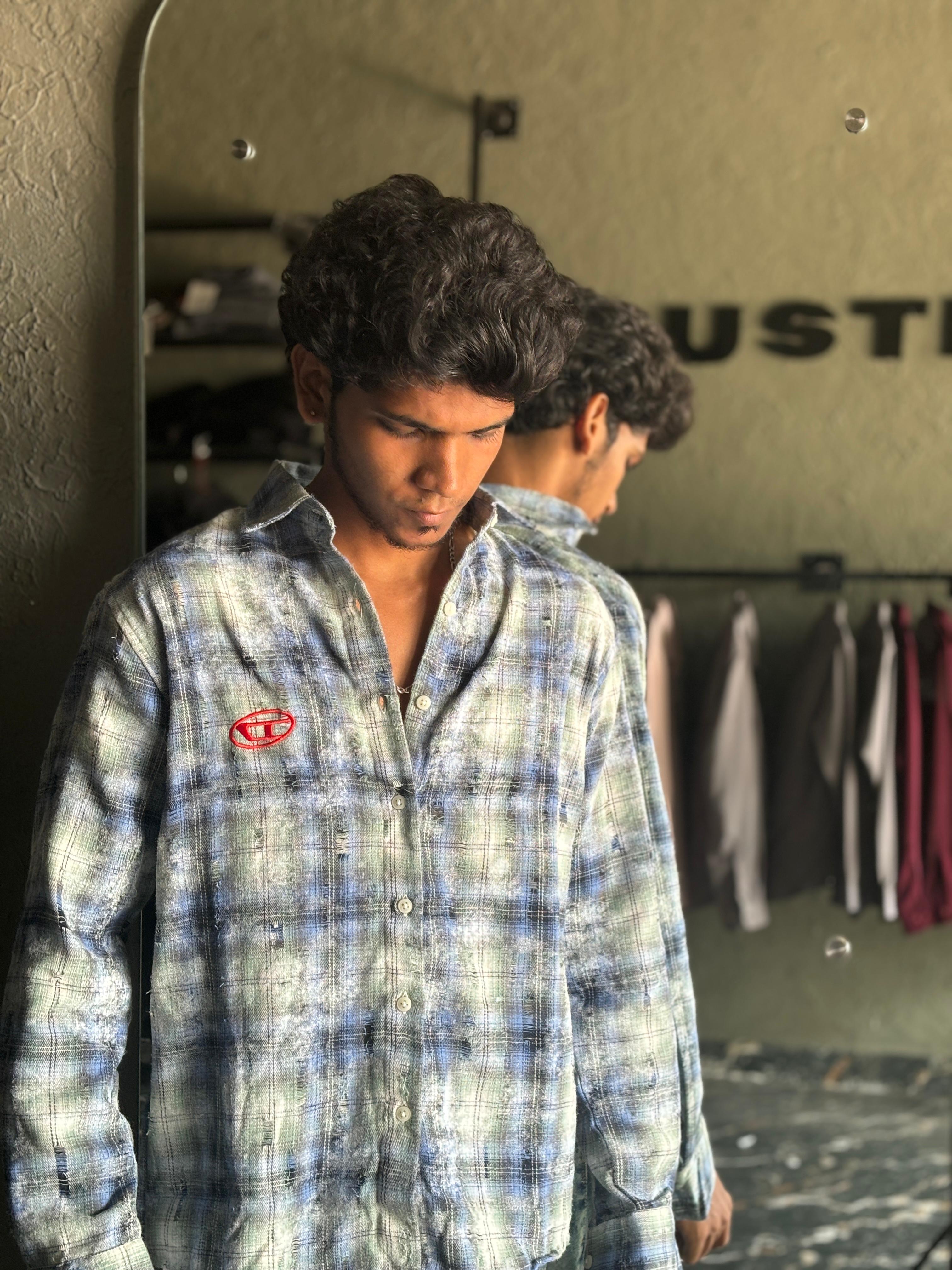 Blue acid washed flannels Blue acid washed flannels