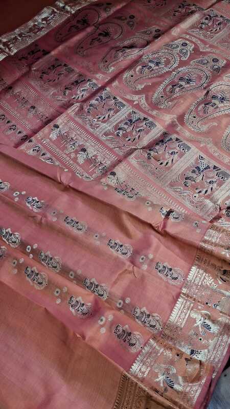 Motif Swarnachari Color Mustard rani pink dual tone with golden colour zari Motif Swarnachari Color Mustard rani pink dual tone with golden colour zari