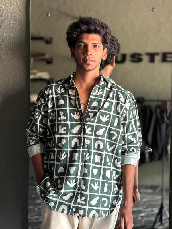 Green and white printed shirt Green and white printed shirt