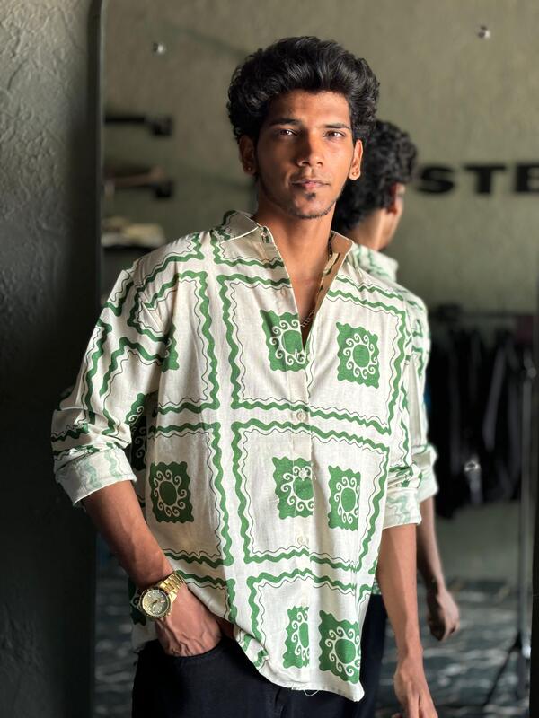 White and green printed shirt White and green printed shirt