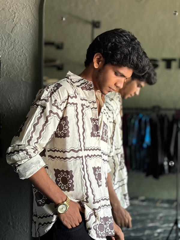 White and brown printed shirt White and brown printed shirt
