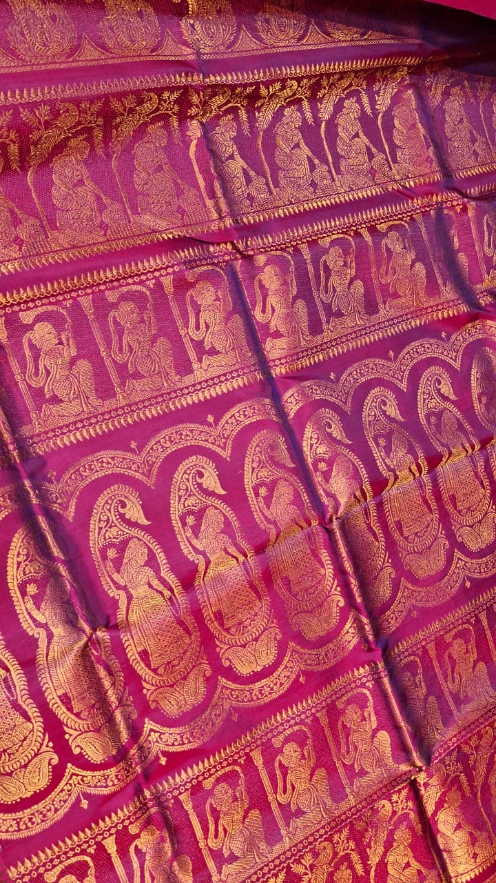 Figure motif Swarnachari Color Blue Rani pink dual tone Figure motif Swarnachari Color Blue Rani pink dual tone
