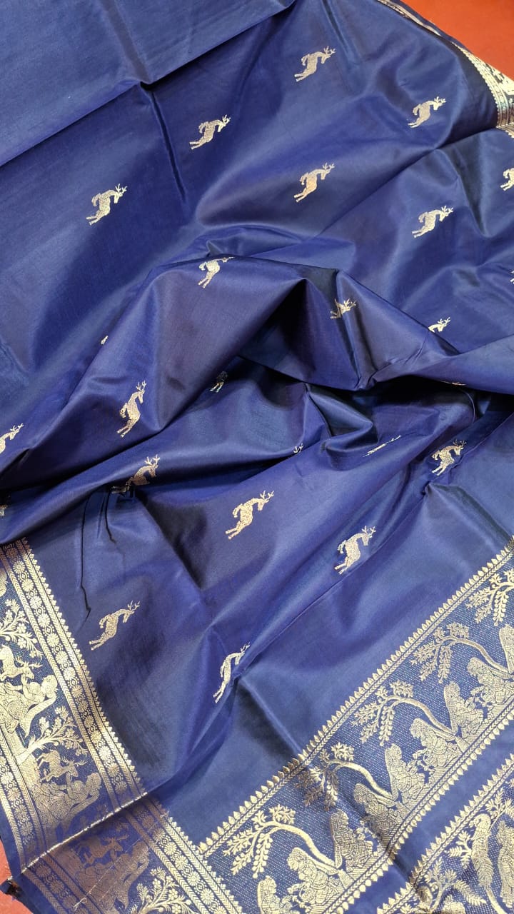Navy blue pure Mulberry silk heeran Swarnachari saree Navy blue pure Mulberry silk heeran Swarnachari saree