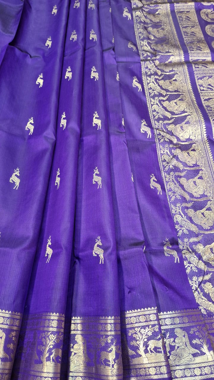 Purple pure Mulberry silk heeran Swarnachari saree