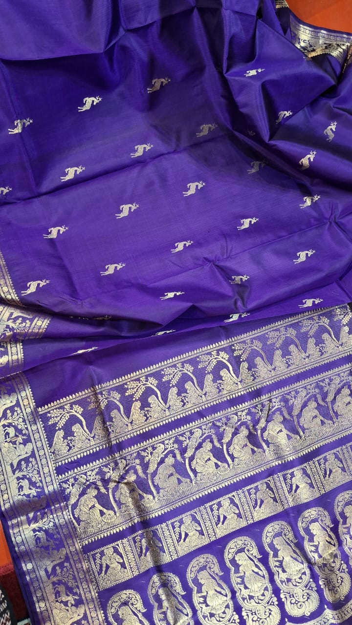 Purple pure Mulberry silk heeran Swarnachari saree