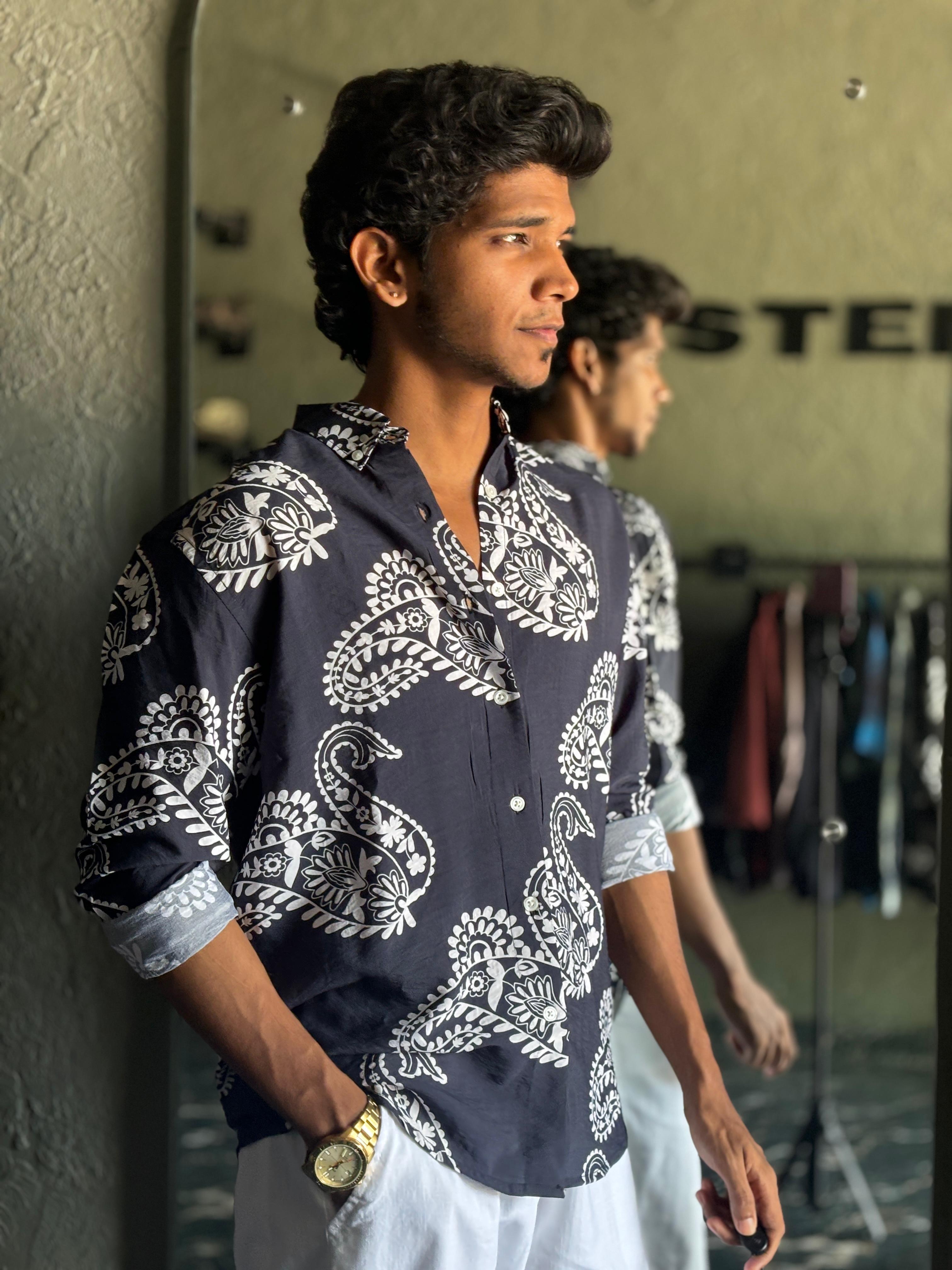 Dark Navy blue and white printed shirts Dark Navy blue and white printed shirts