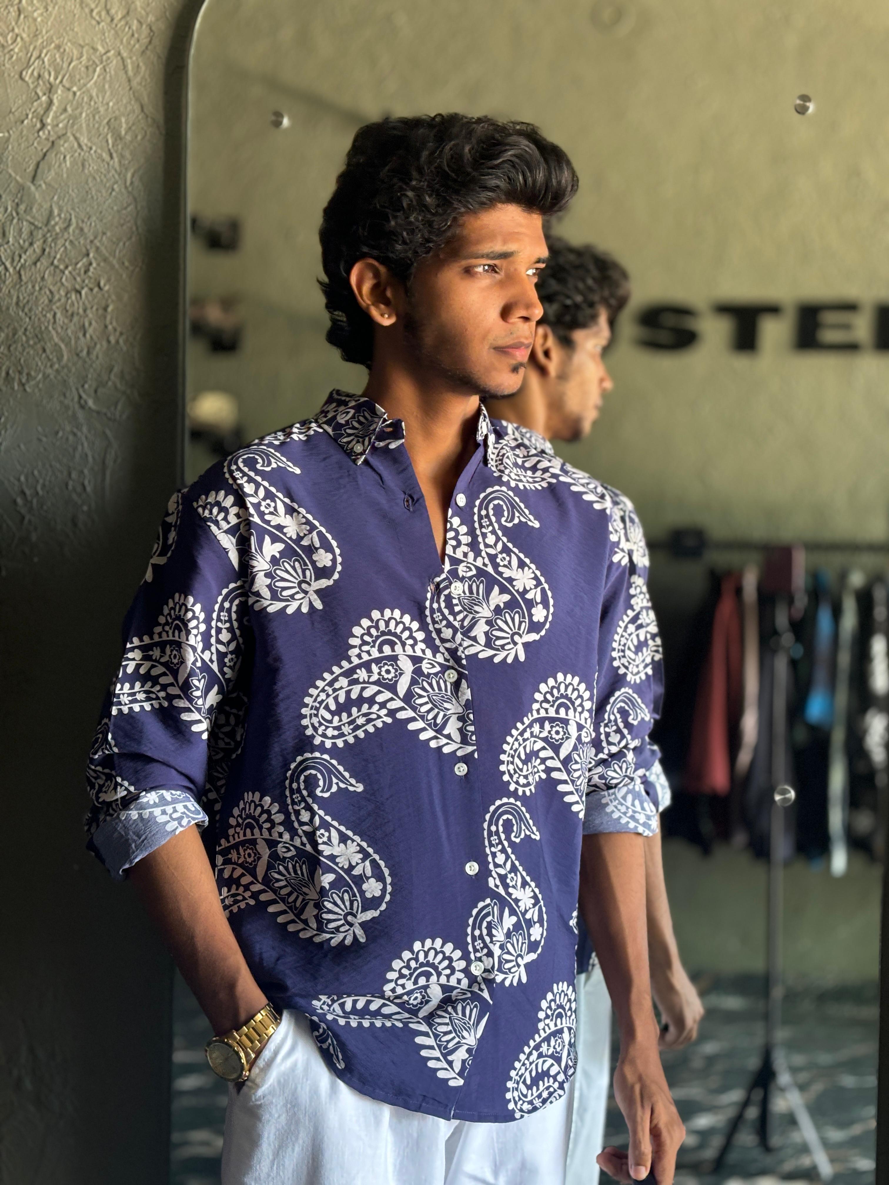Navy blue and white printed shirts Navy blue and white printed shirts