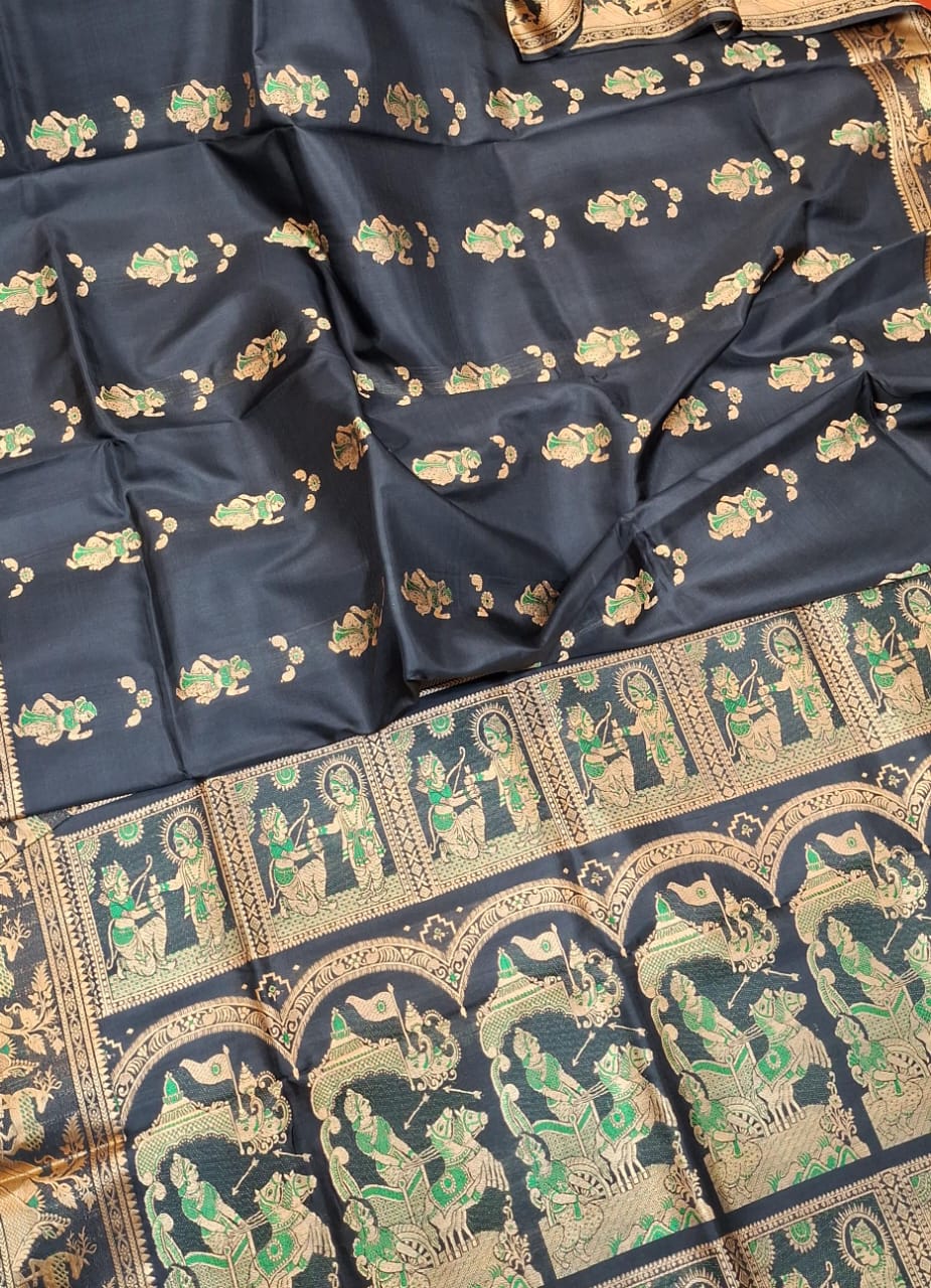 Figure motif Baluchari Color Jet black saree