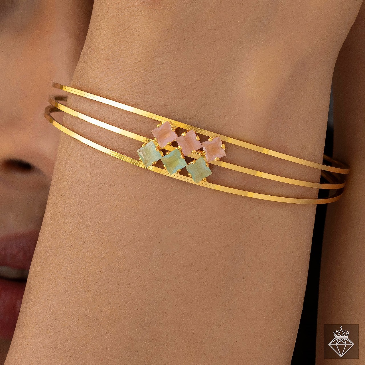 Anti-Tarnish Triple Line Crystal Bangle Bracelet Anti-Tarnish Triple Line Crystal Bangle Bracelet