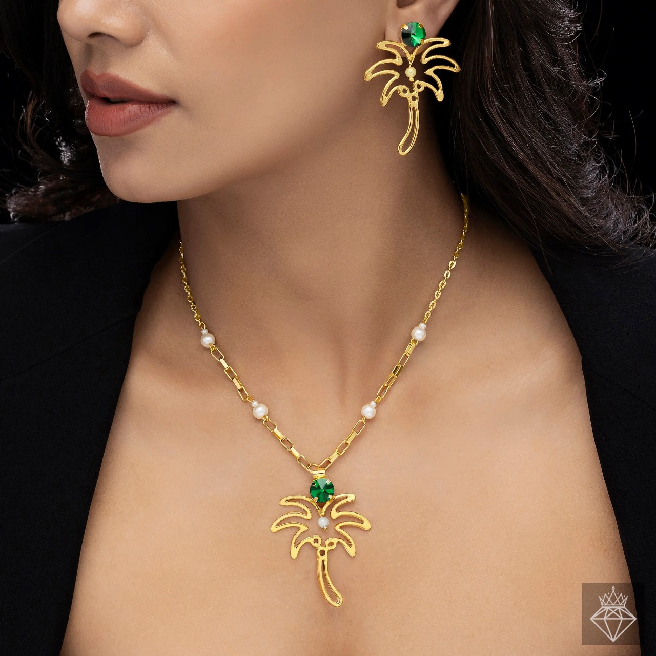 Anti-Tarnish Palm Tree Necklace Set With Earrings Anti-Tarnish Palm Tree Necklace Set With Earrings