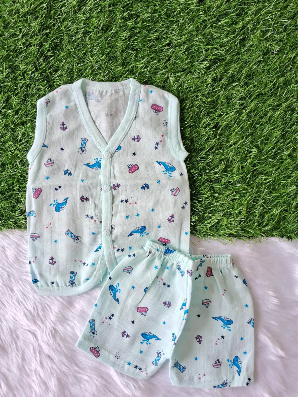 Muslin Jabla Set - Blue Whale Muslin Jabla Set - Blue Whale