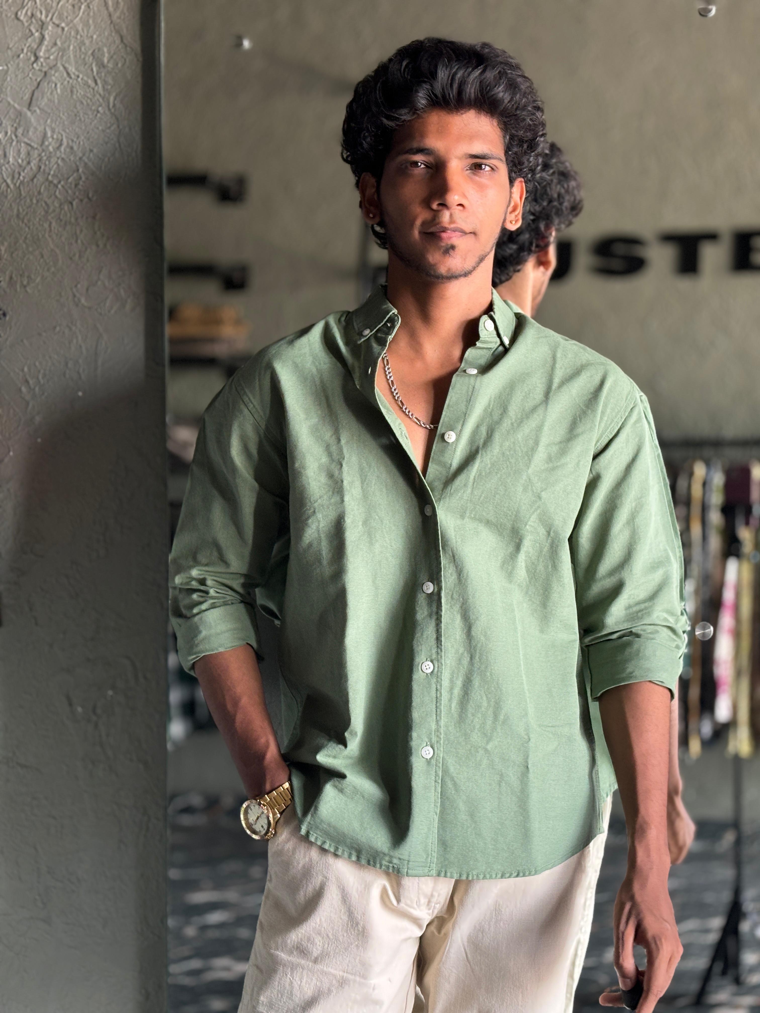 Muted green solid shirt Muted green solid shirt