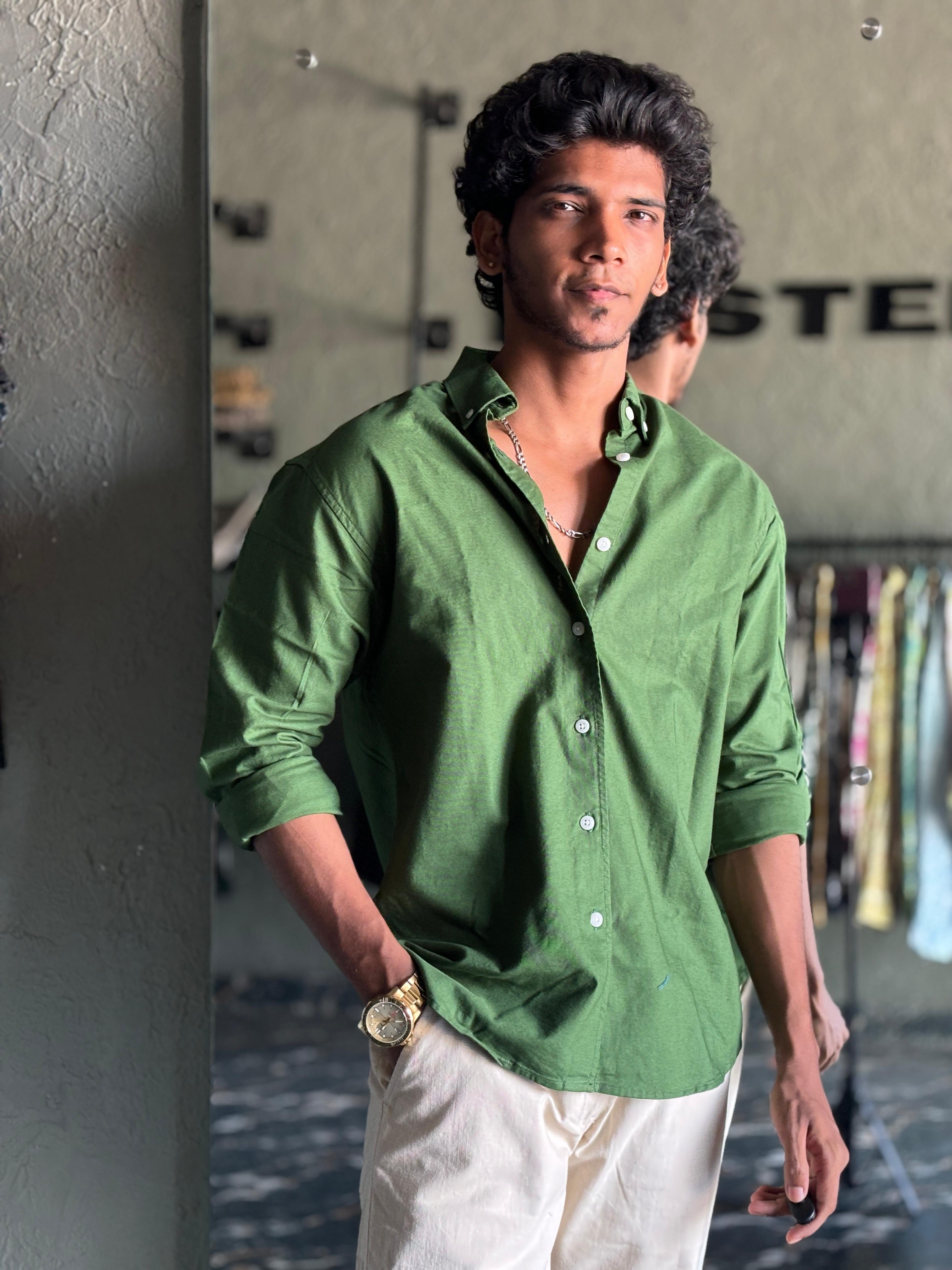 Dark moss green solid shirt Dark moss green solid shirt