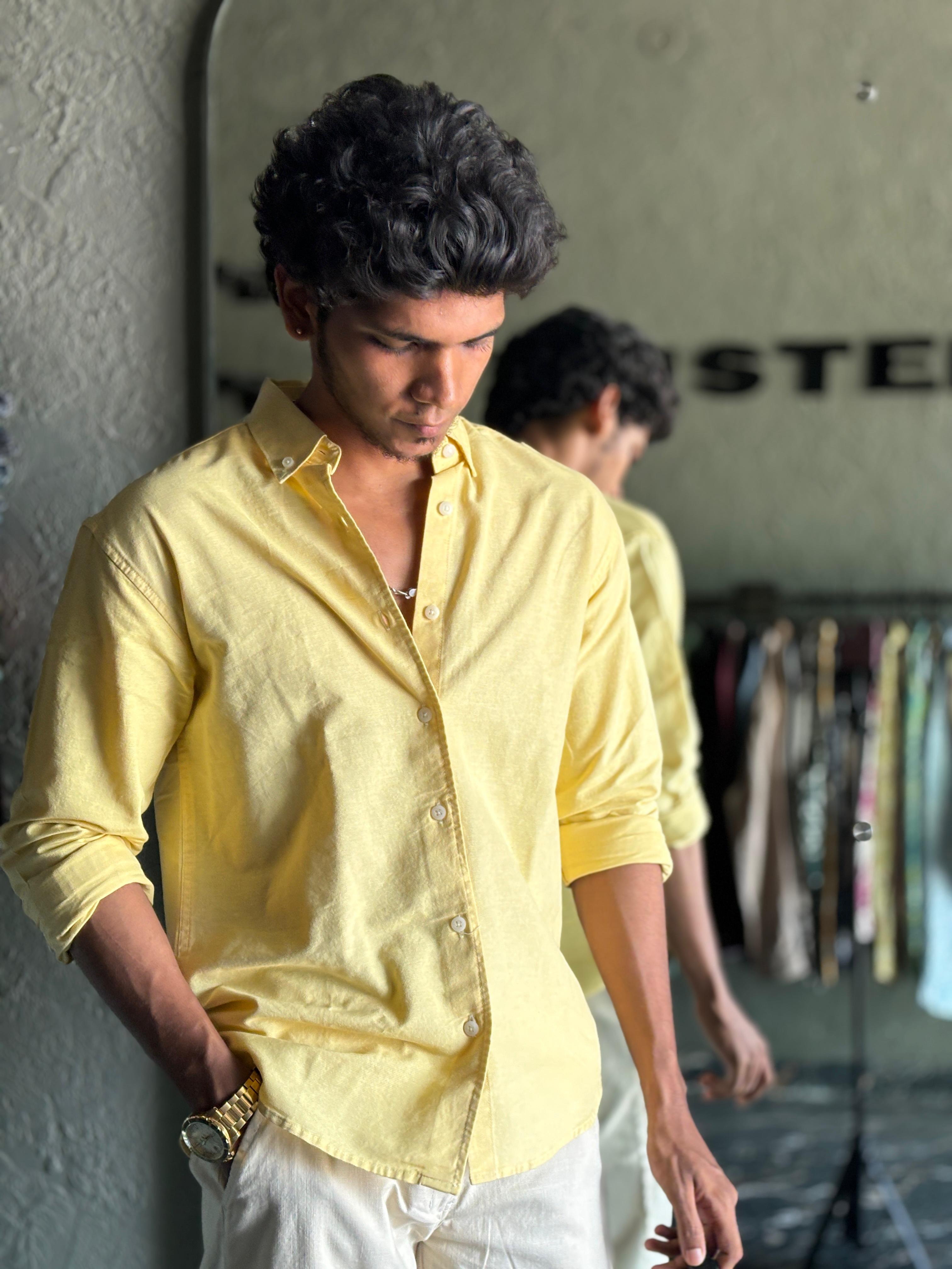 Light yellow solid shirt Light yellow solid shirt