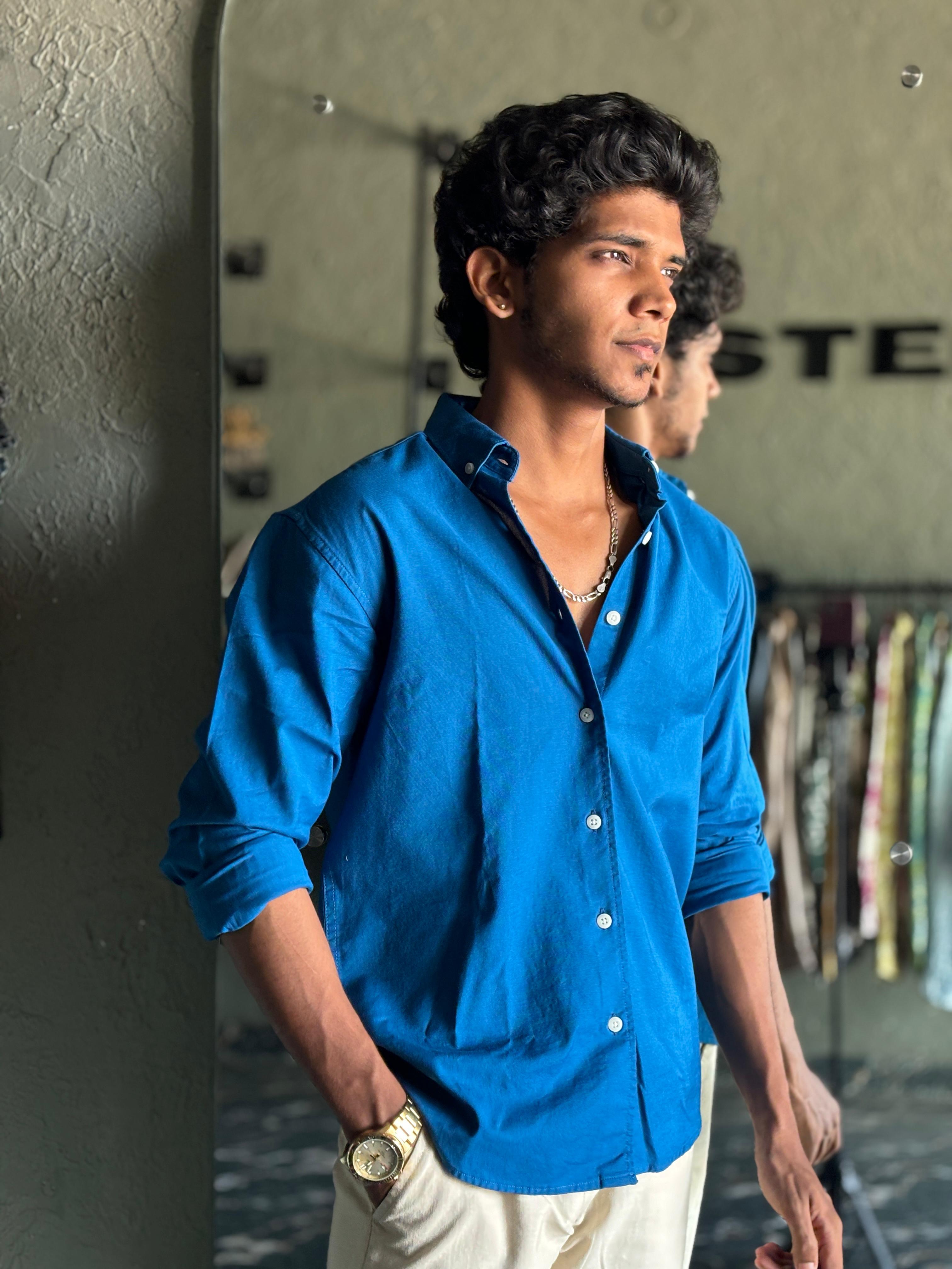 Royal blue solid shirt Royal blue solid shirt