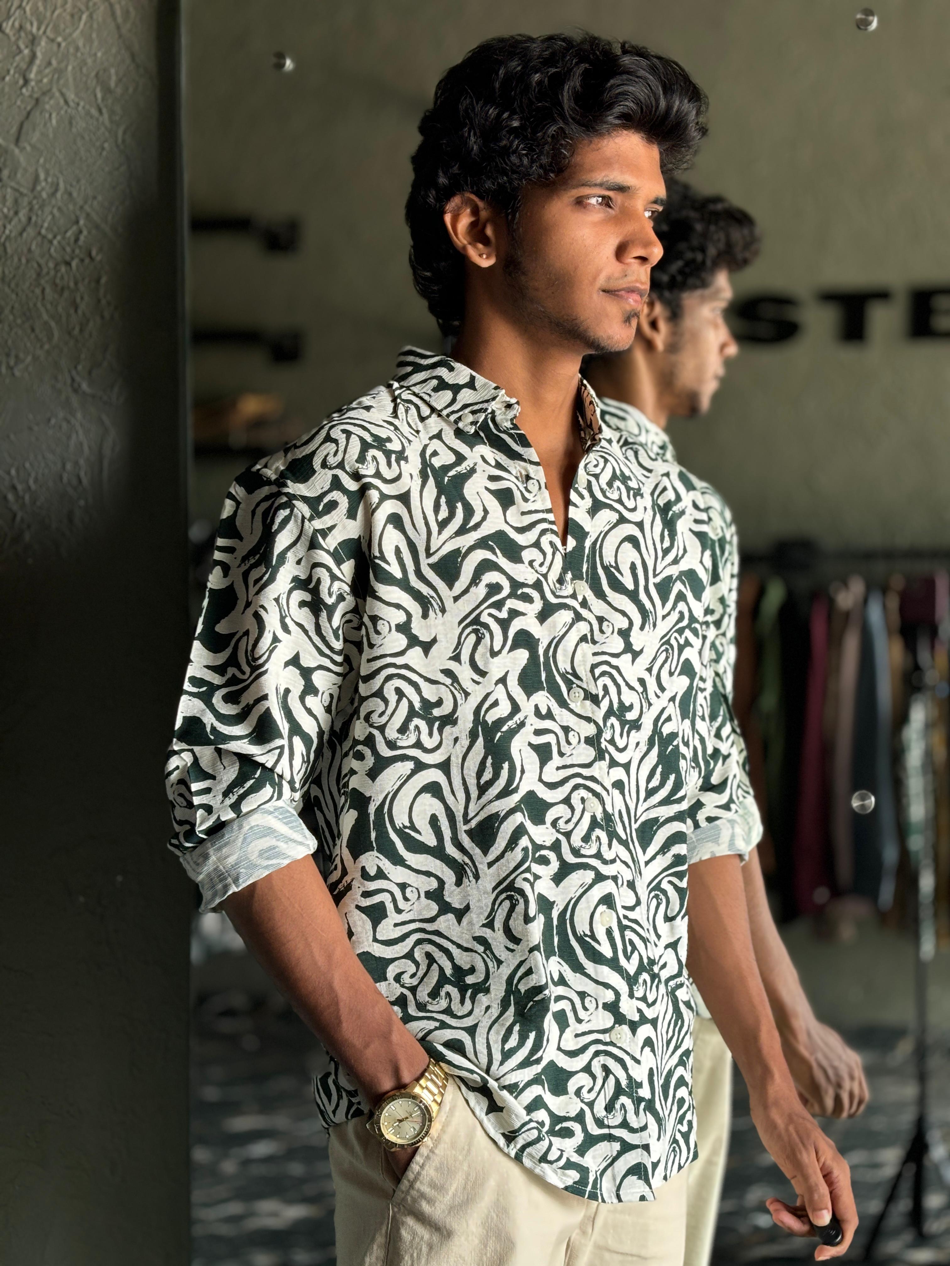 Forest green and white printed shirt Forest green and white printed shirt