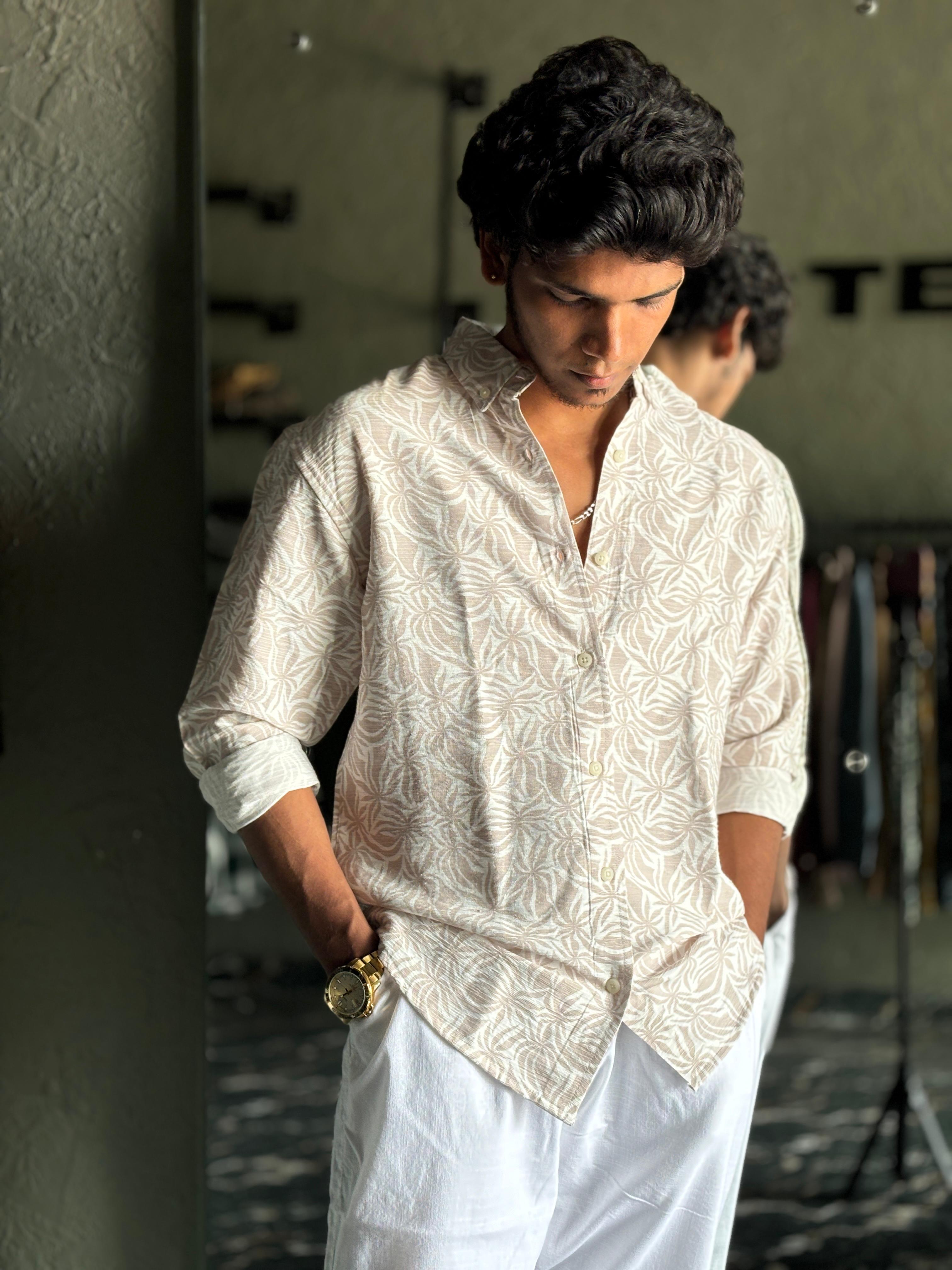 Heather peach and white printed shirt Heather peach and white printed shirt