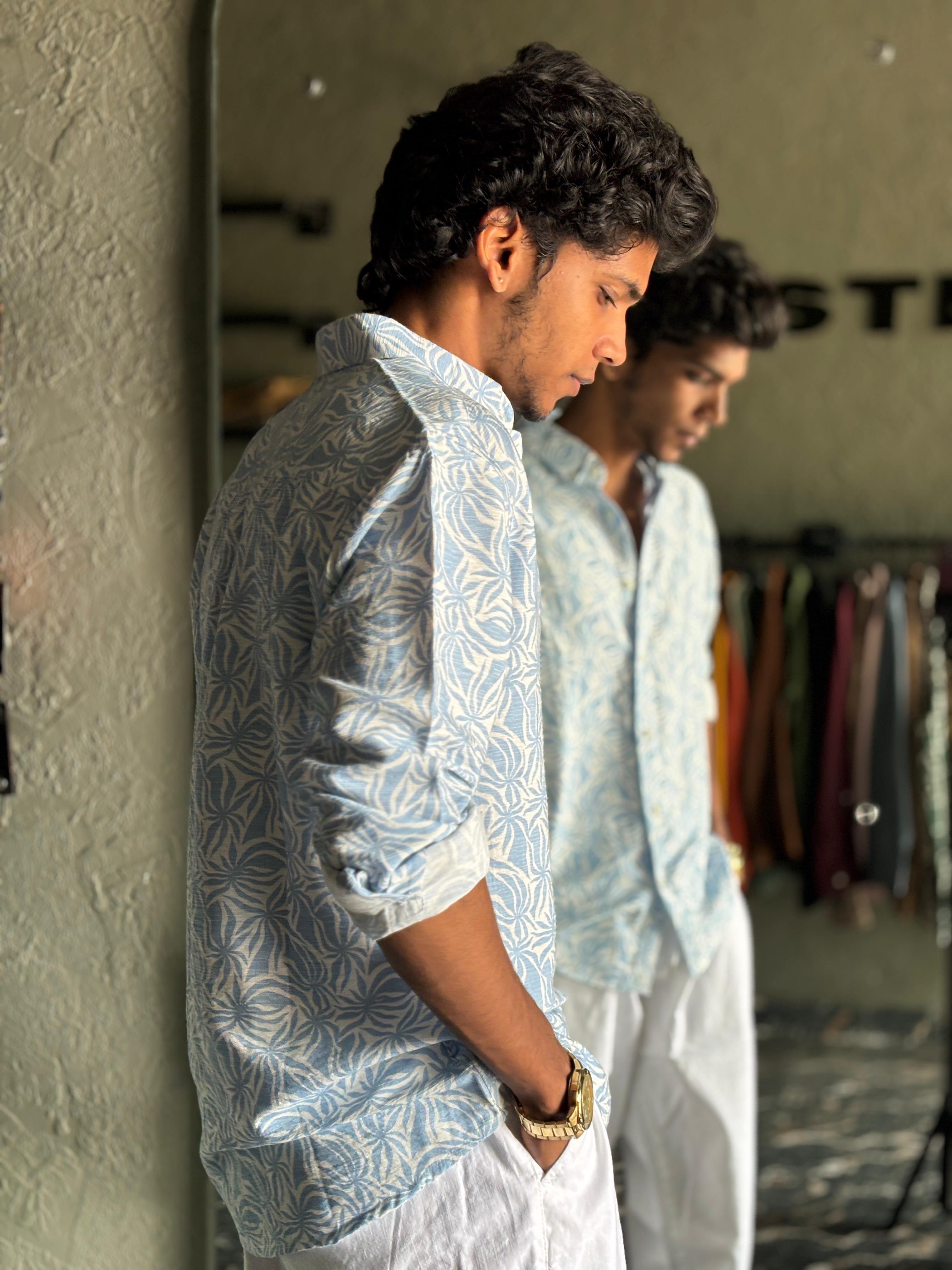 Sky blue and white printed shirt Sky blue and white printed shirt