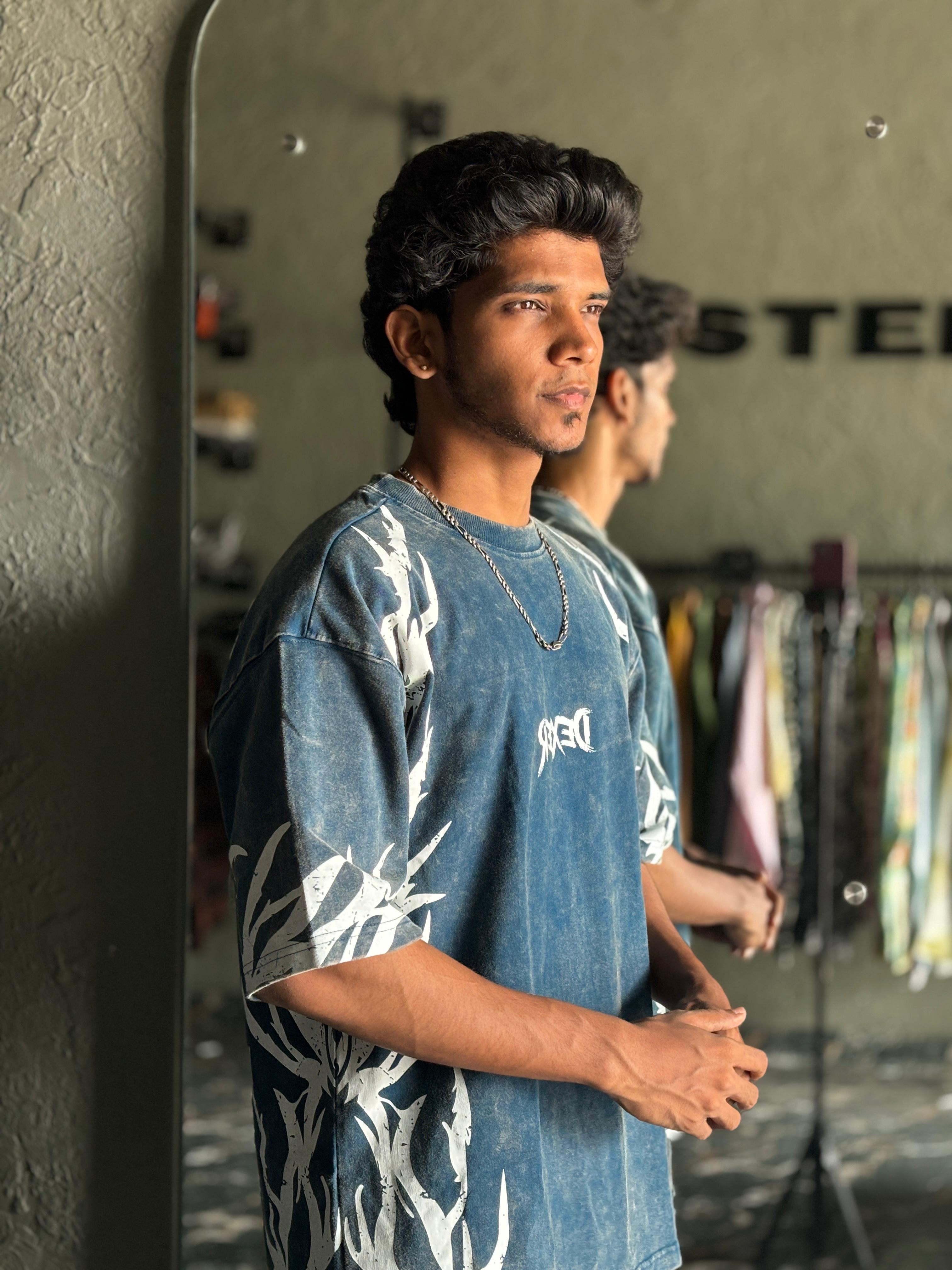 Teal acid-washed Oversized