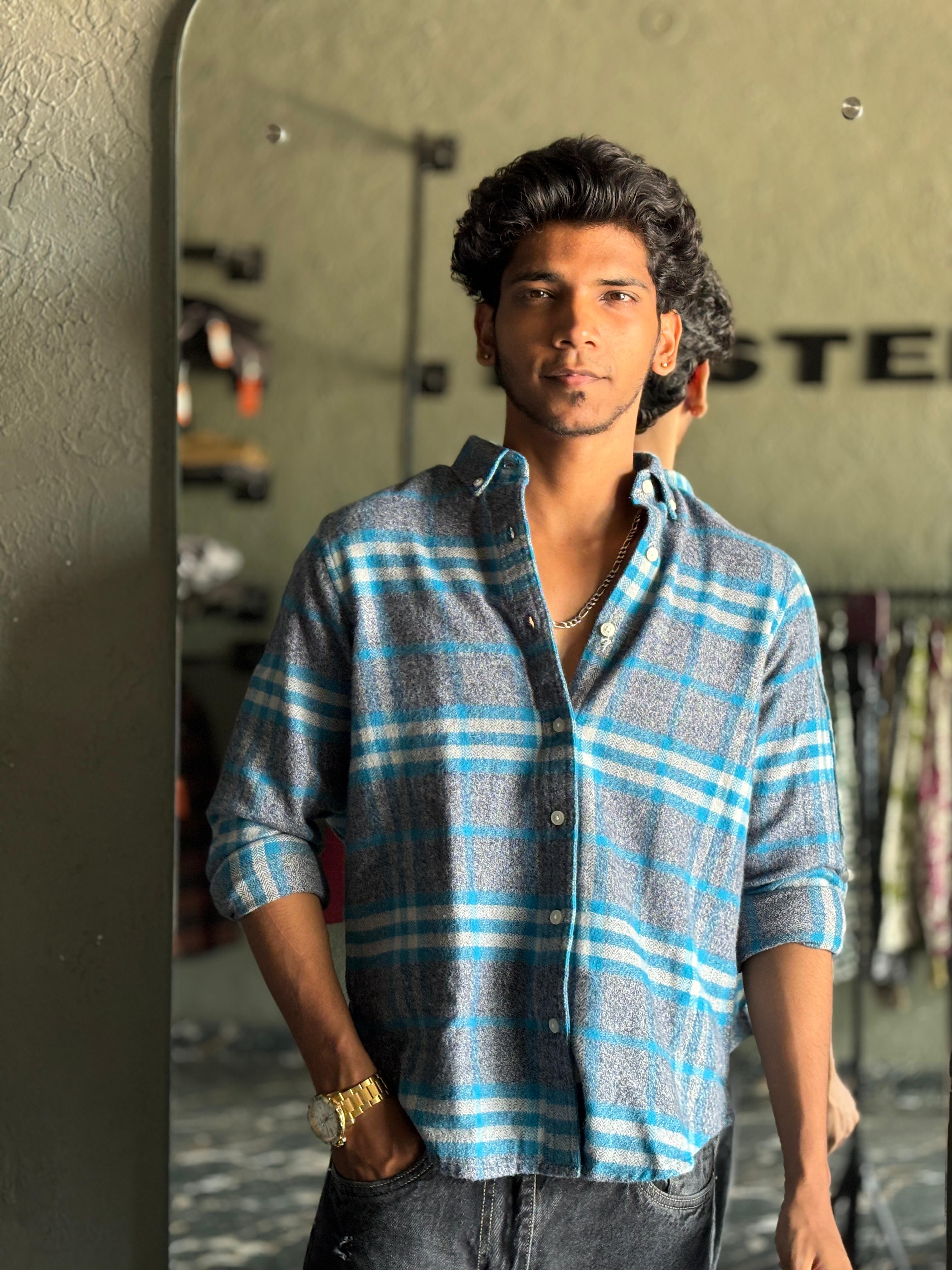 Sky blue & grey Flannels shirt