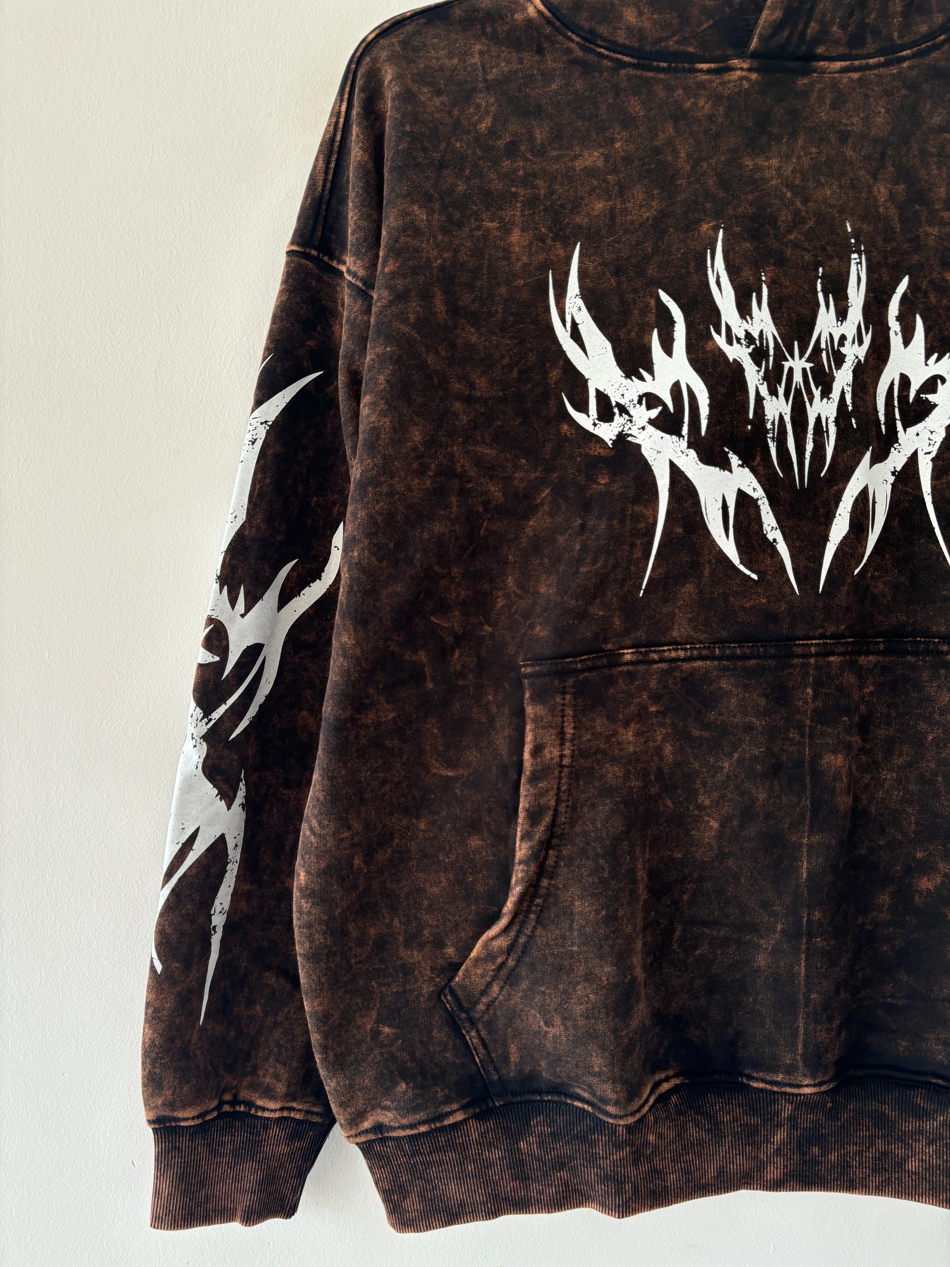 Brown acid-wash hoodie