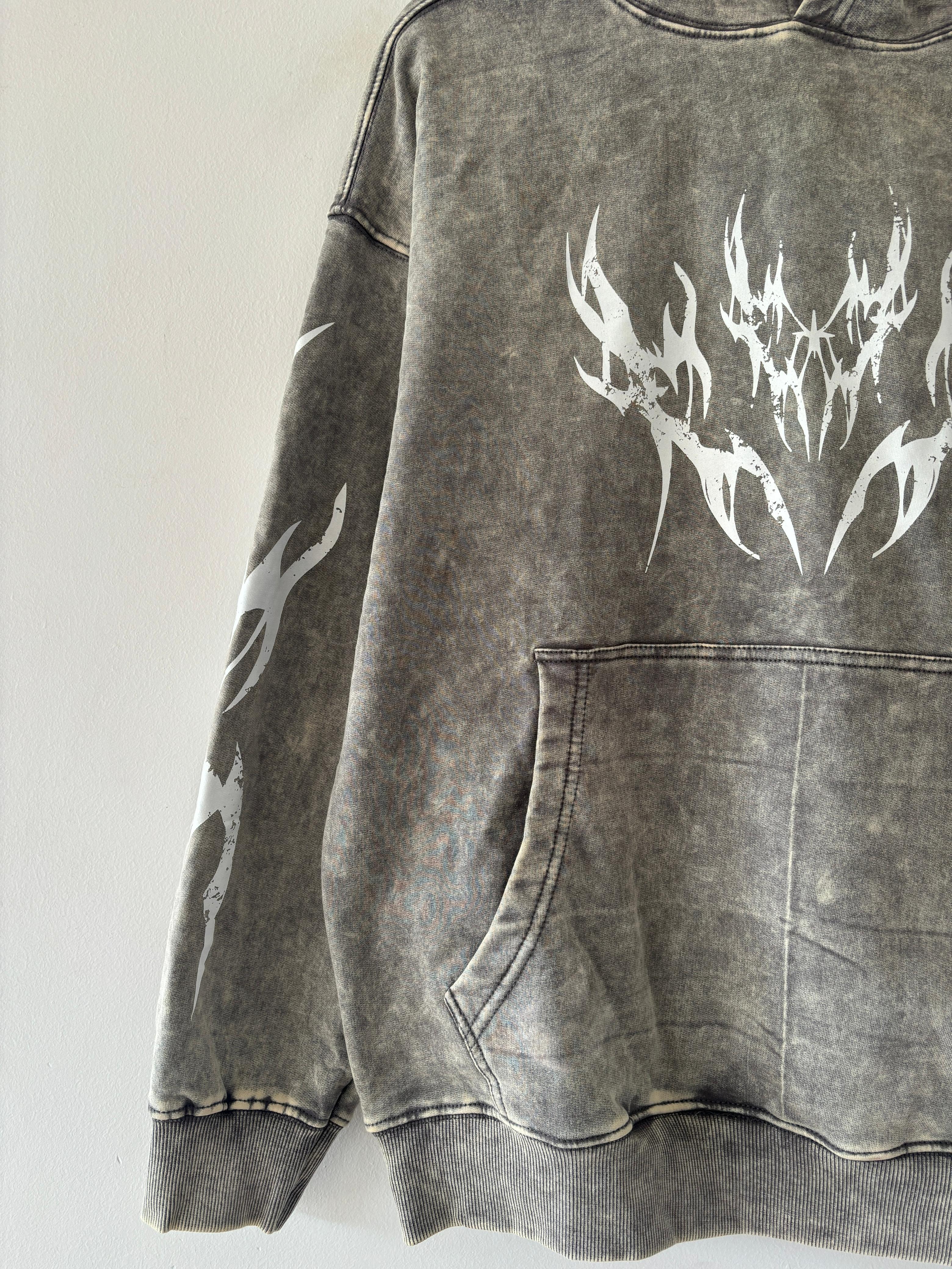 Gray acid-wash hoodie