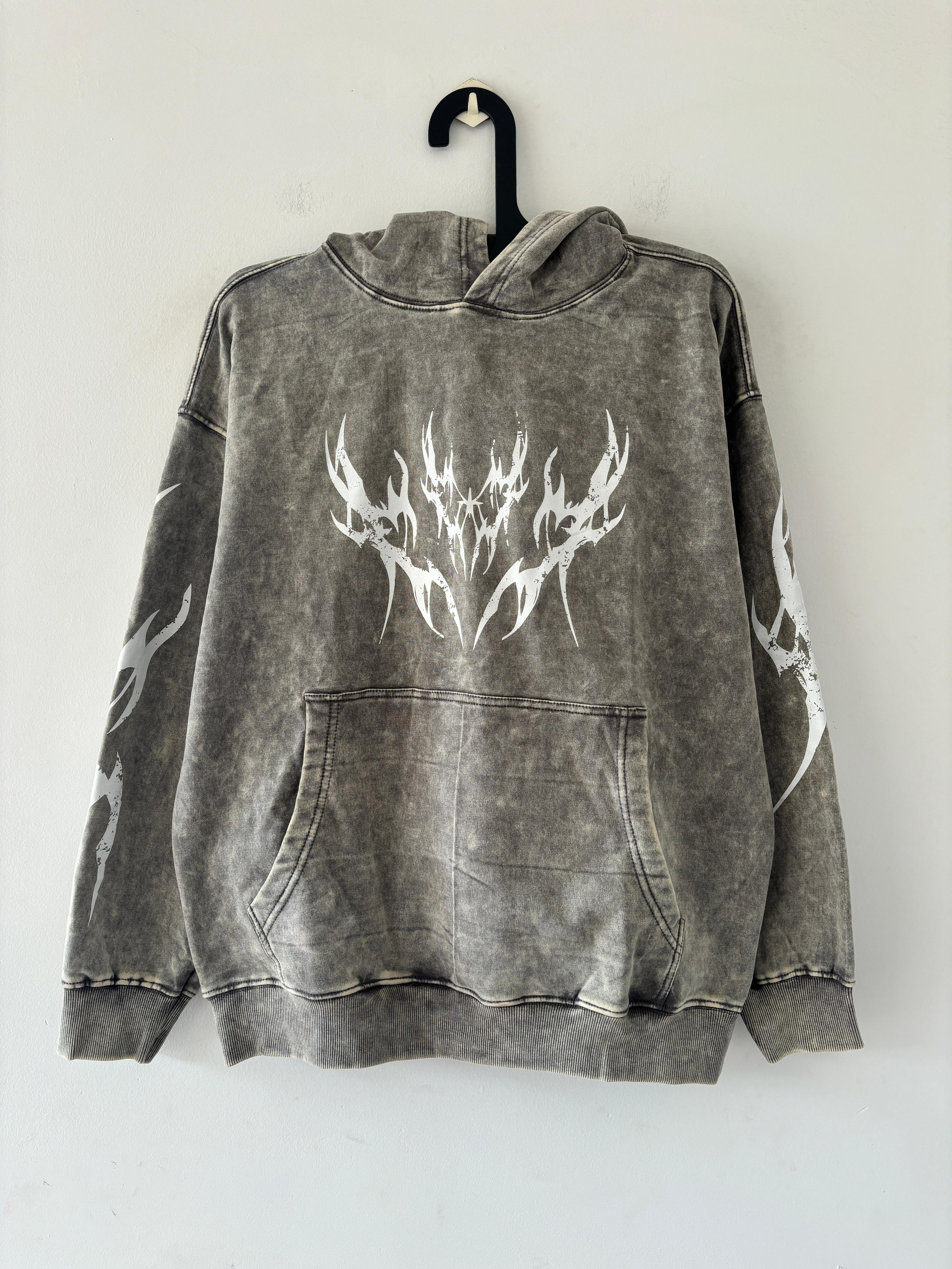 Gray acid-wash hoodie