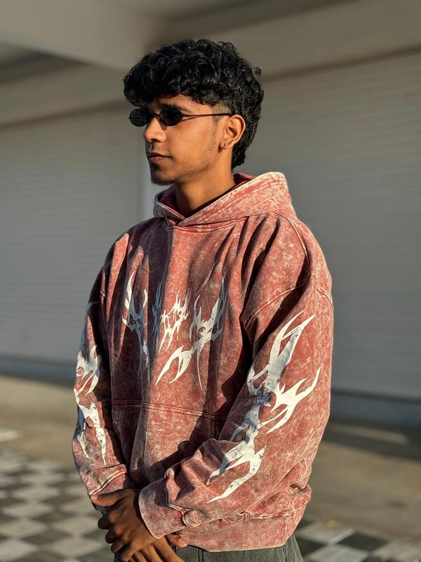 Dusty Orange acid-wash hoodie