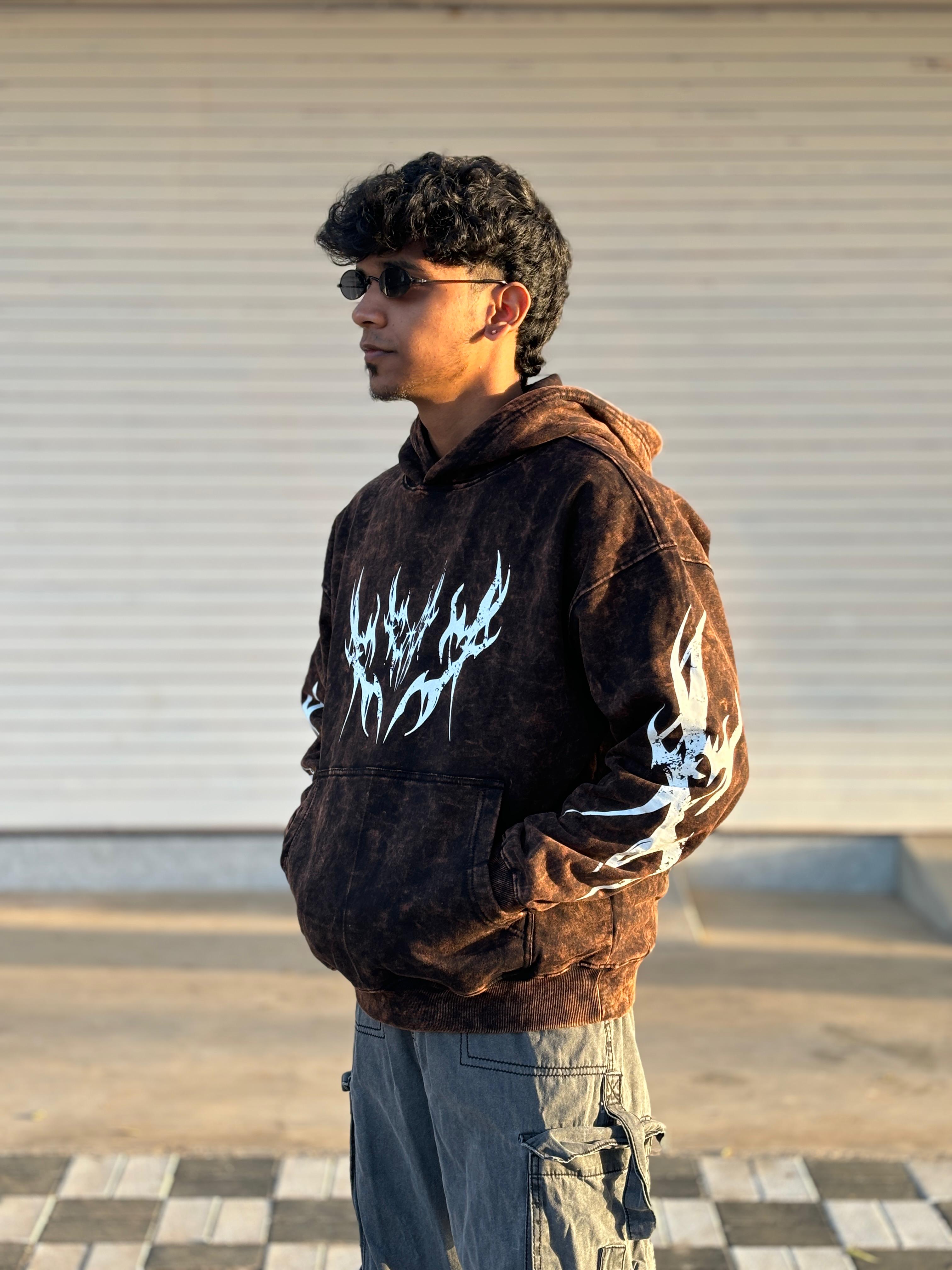 Brown acid-wash hoodie