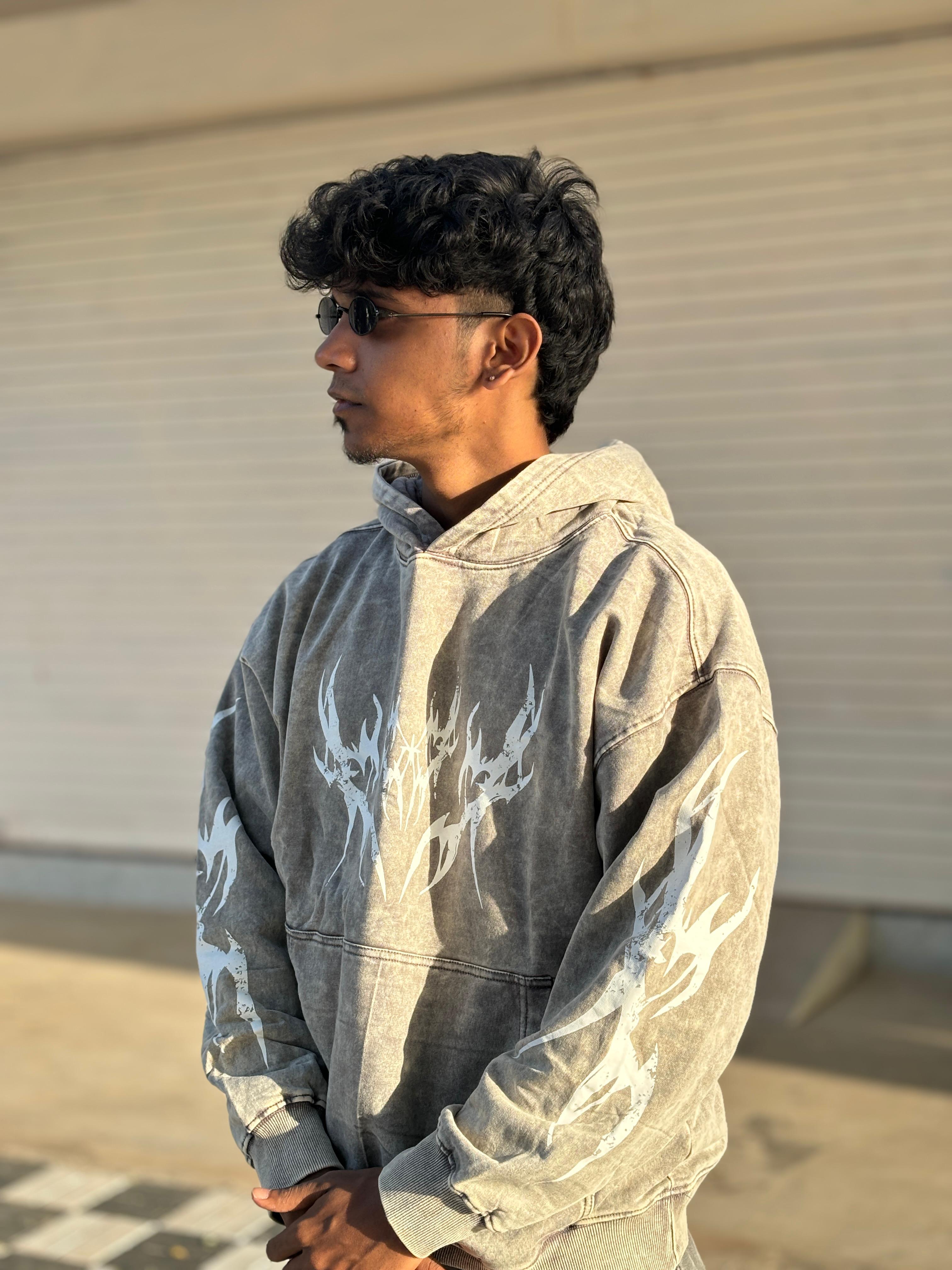 Gray acid-wash hoodie