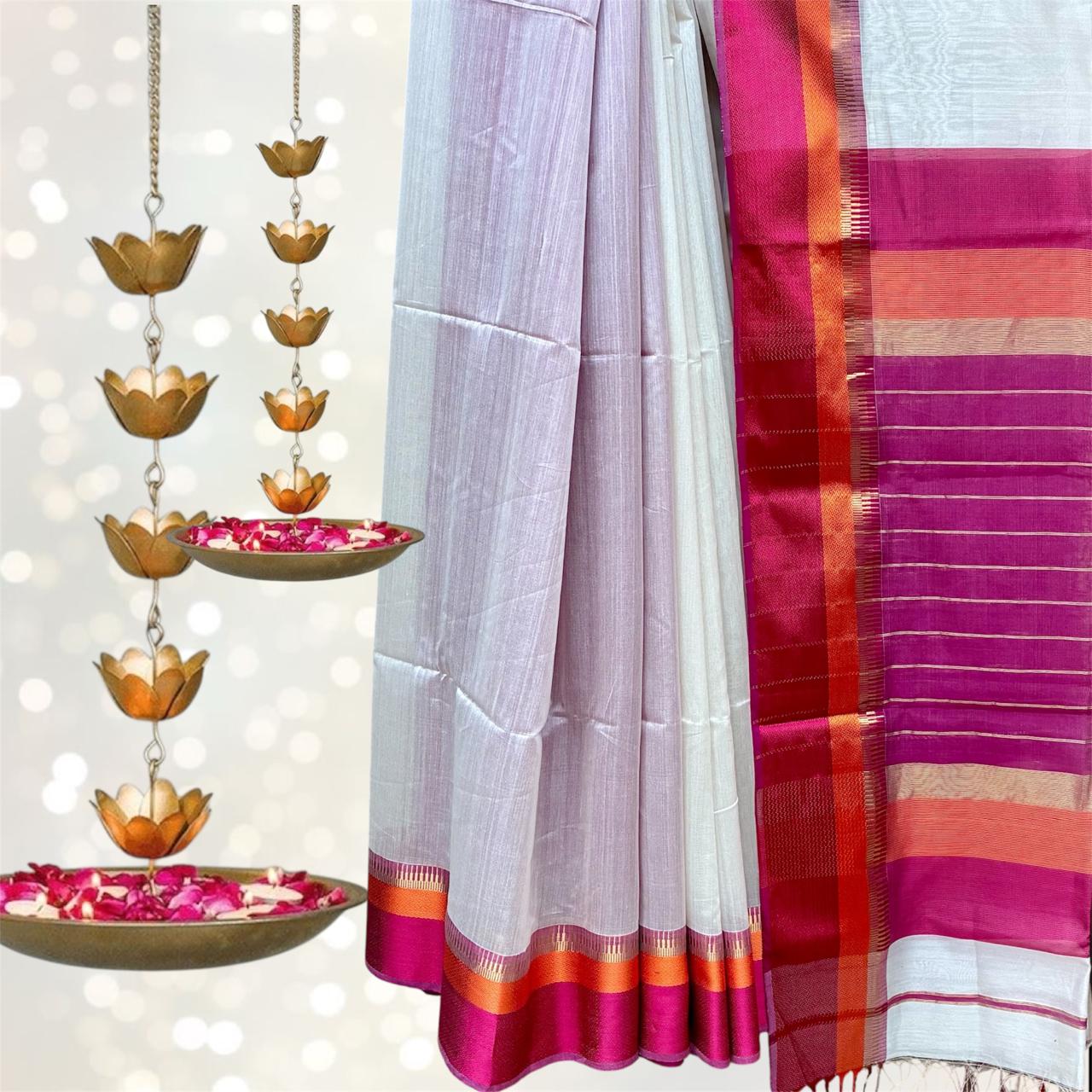 Maheshwari Silk Temple Resham Border Saree #11