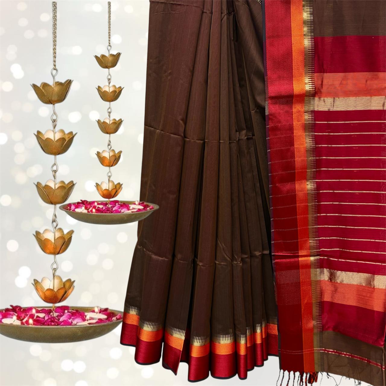 Maheshwari Silk Temple Resham Border Saree #12