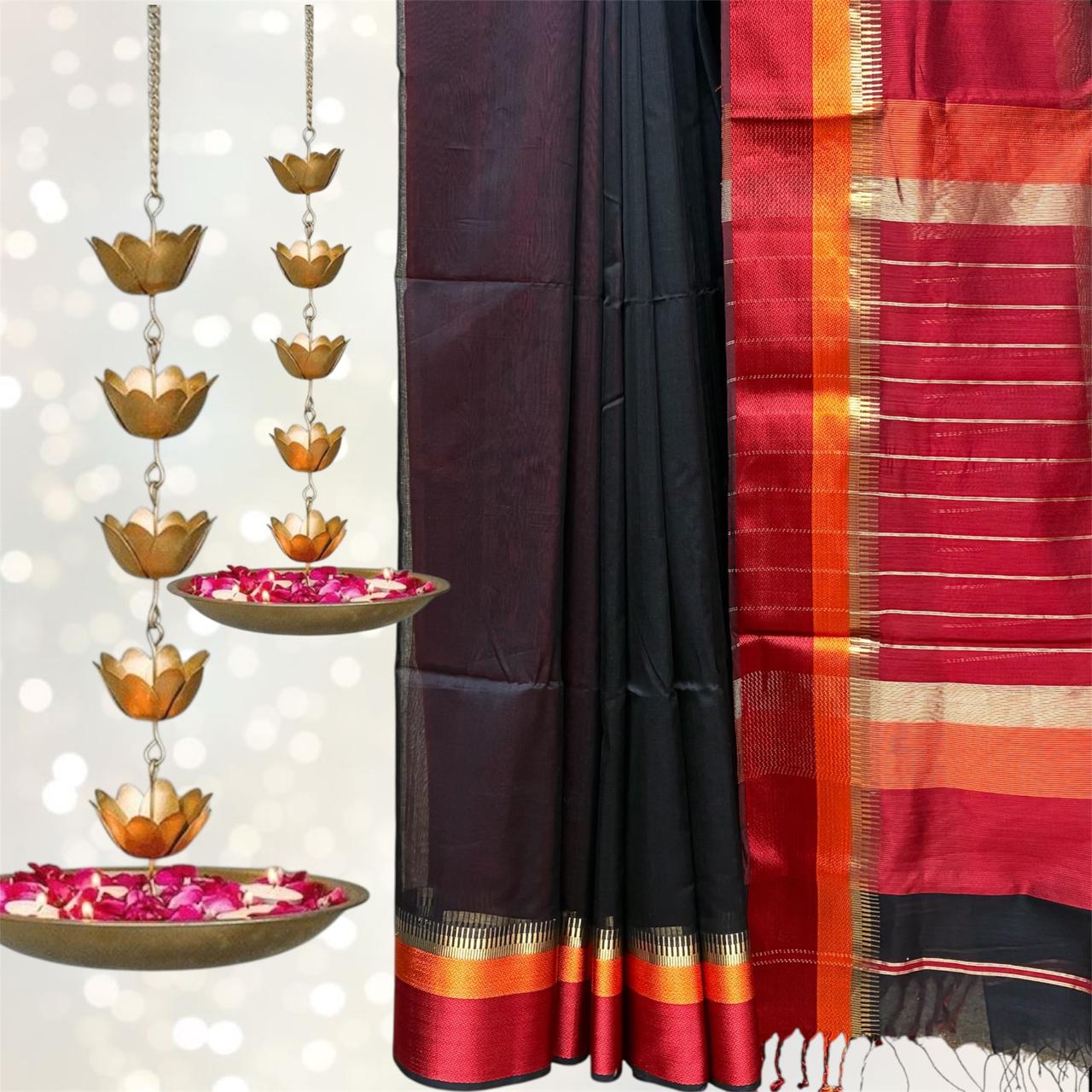 Maheshwari Silk Temple Resham Border Saree #13
