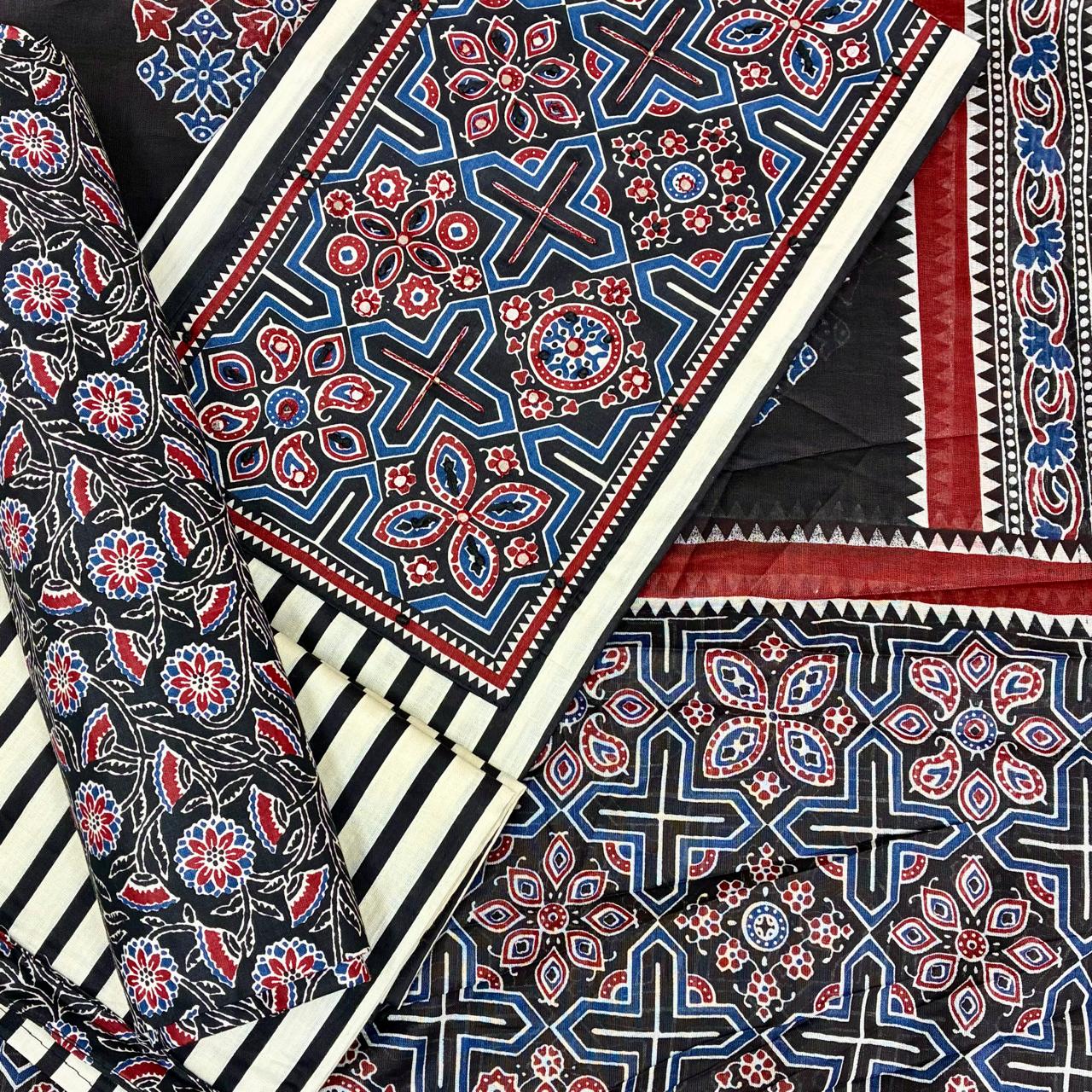 Cotton Block Print Gurjari Patch work Suit Set #11