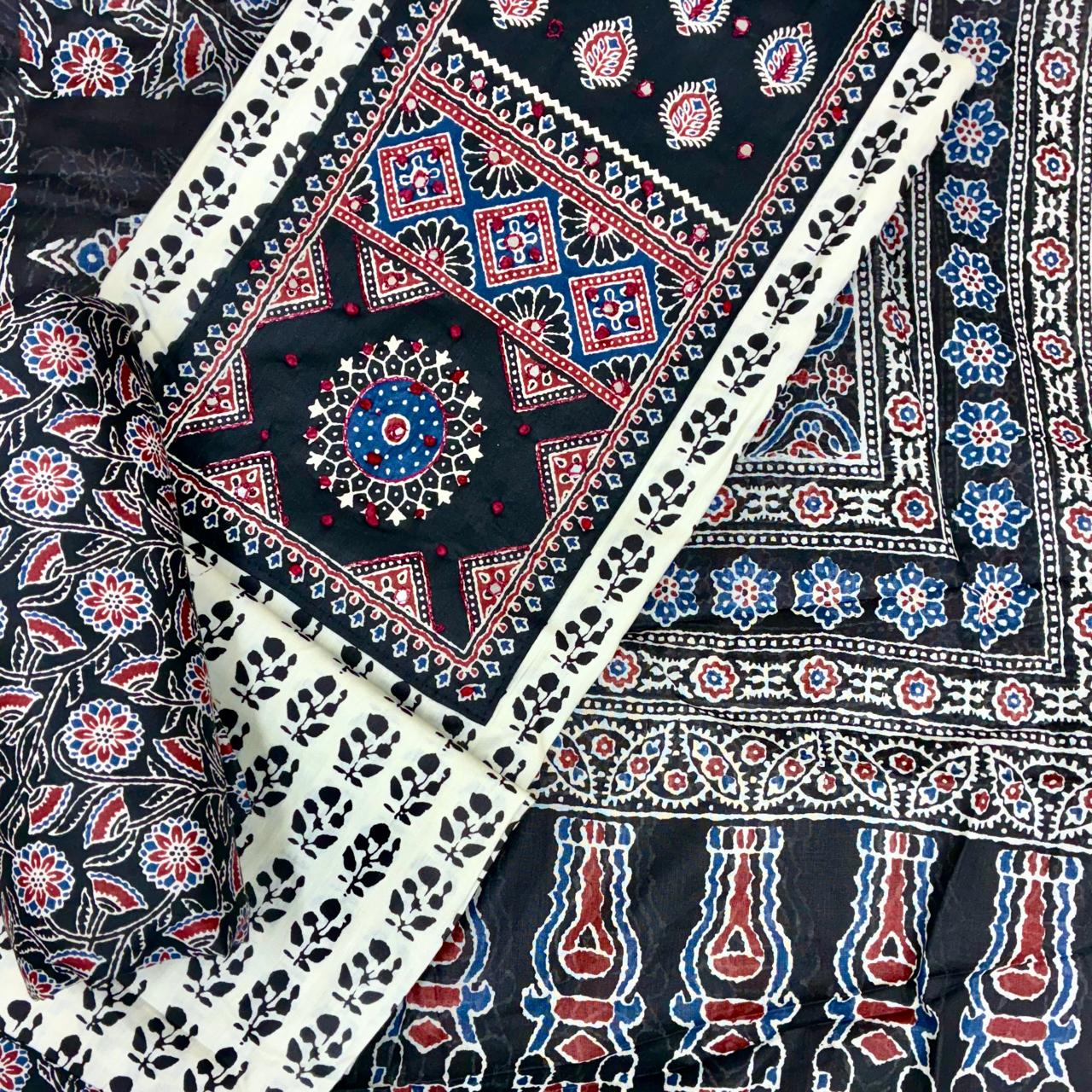 Cotton Block Print Gurjari Patch work Suit Set #12
