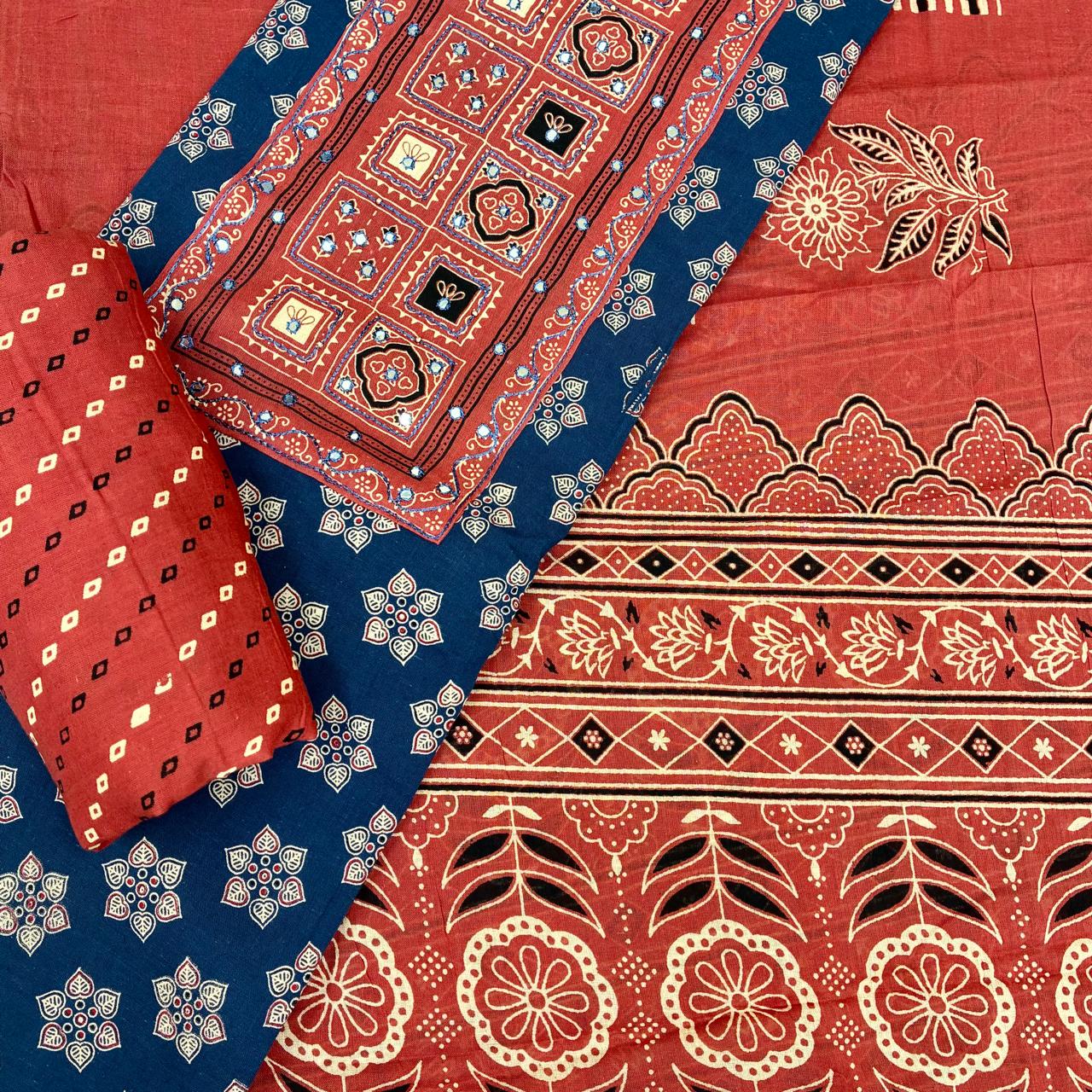 Cotton Block Print Gurjari Patch work Suit Set #4