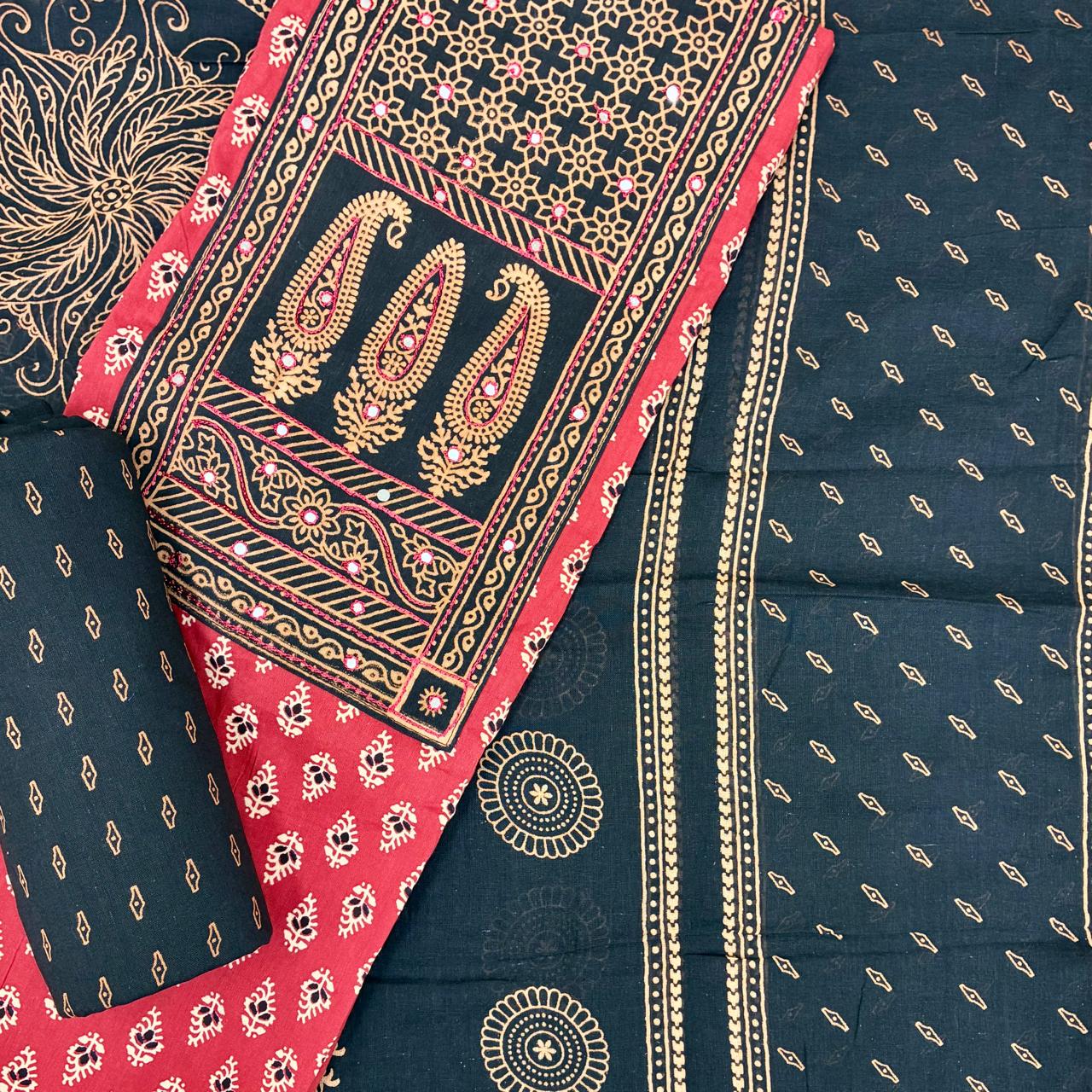 Cotton Block Print Gurjari Patch work Suit Set #6
