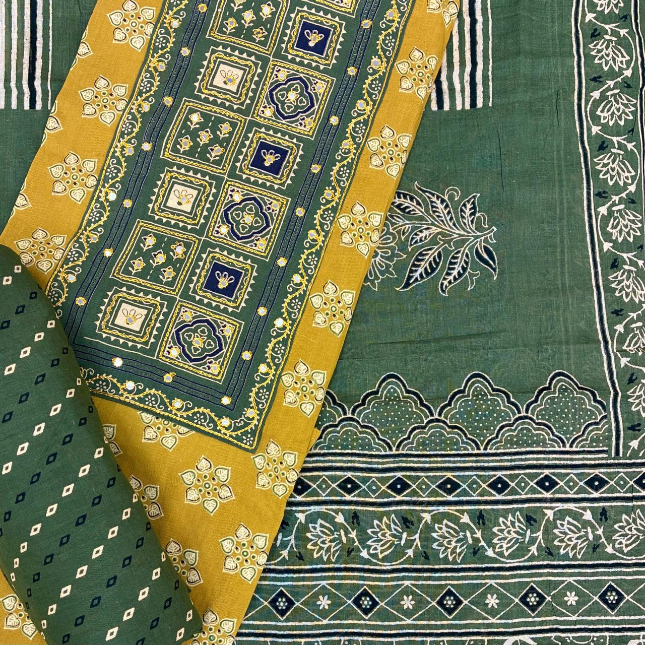 Cotton Block Print Gurjari Patch work Suit Set #5