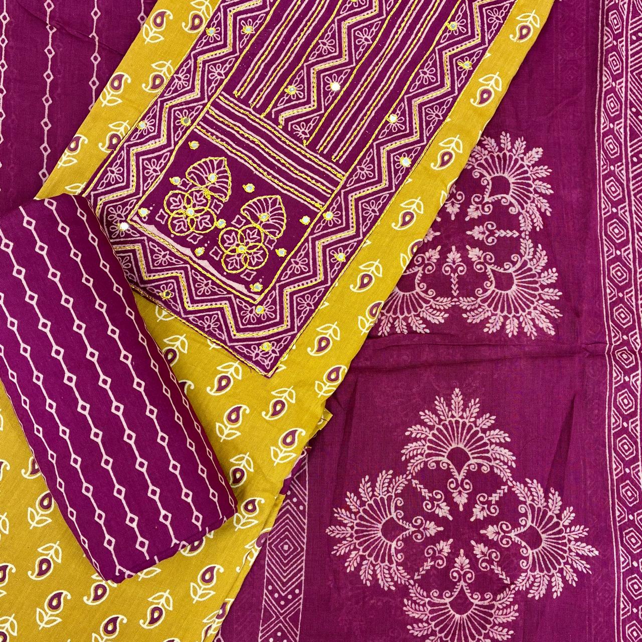Cotton Block Print Gurjari Patch work Suit Set #3