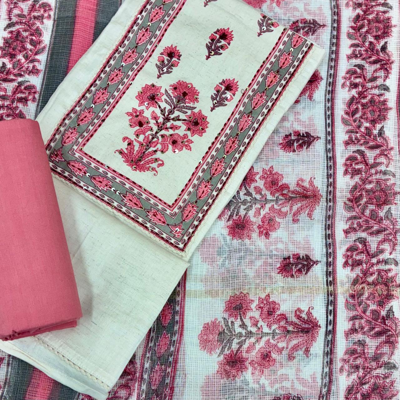 Khadi Cotton  Gurjari Patch work Suit Set #7