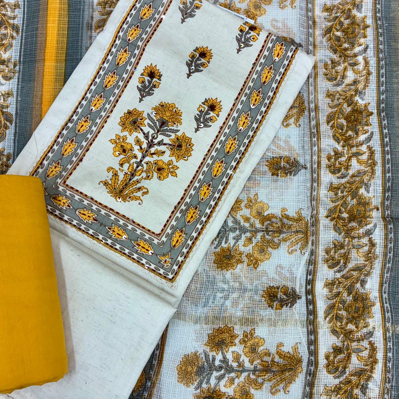Khadi Cotton Gurjari Patch work Suit Set #8