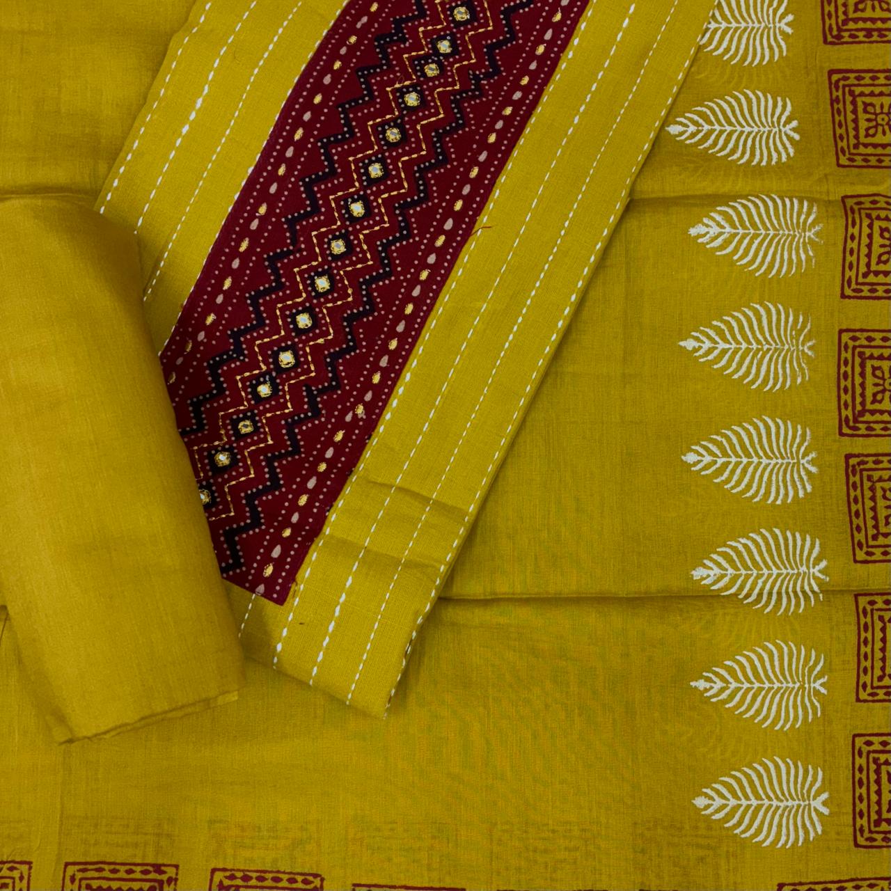 Kantha Cotton Neck Patch Cotton Dupatta Suit Set #1