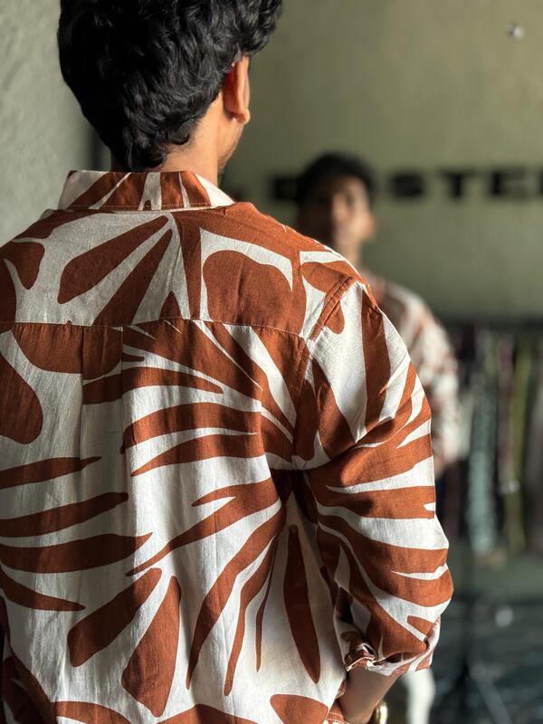 Beige & rust tropical printed shirt