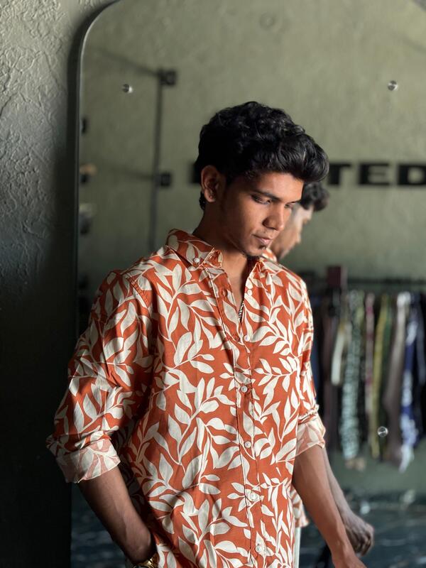 Rust leafy printed shirt